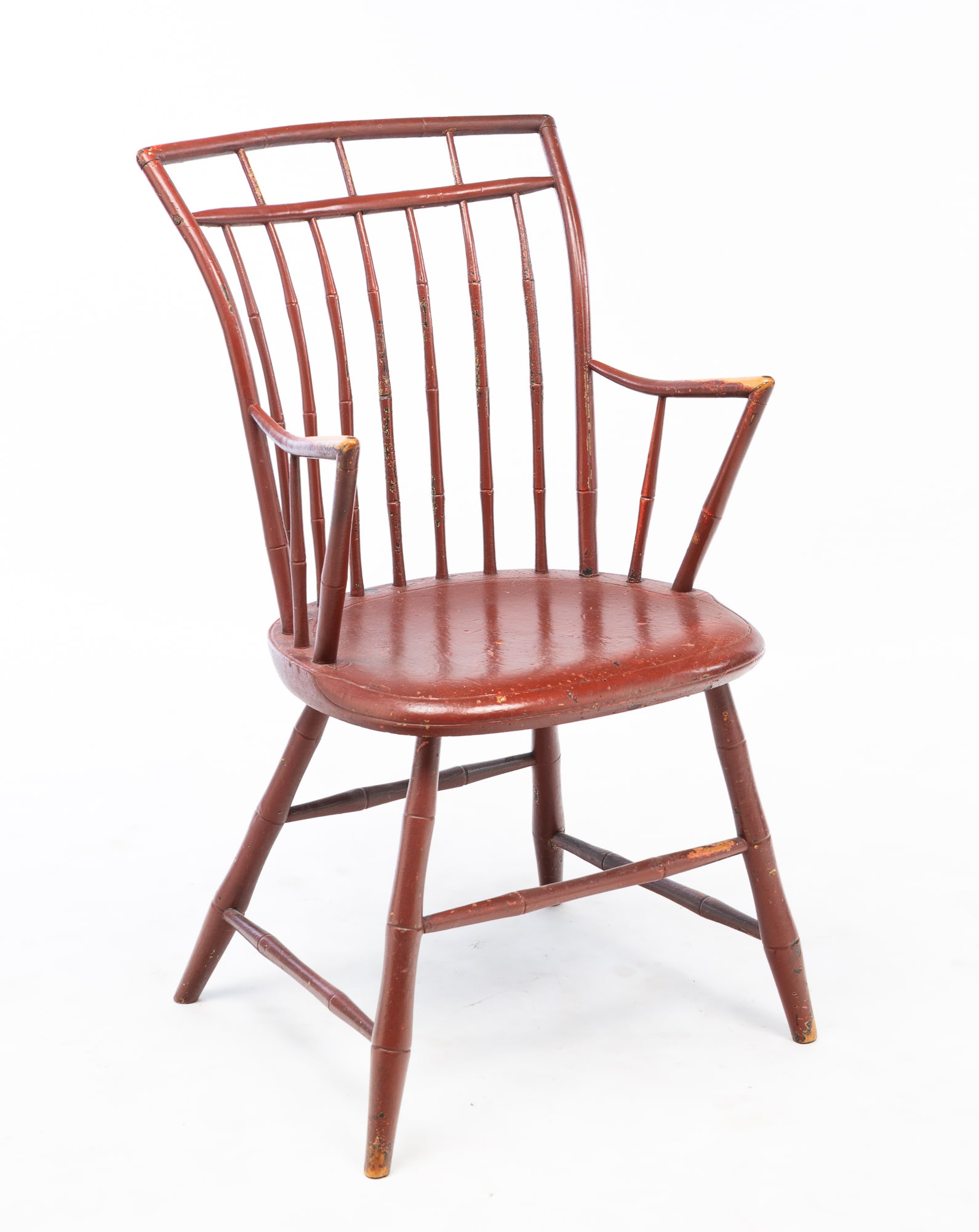 AMERICAN RUST RED-PAINTED BIRDCAGE WINDSOR ARMCHAIR. 34.75"h. 17.5" seat h. (1 of 6)