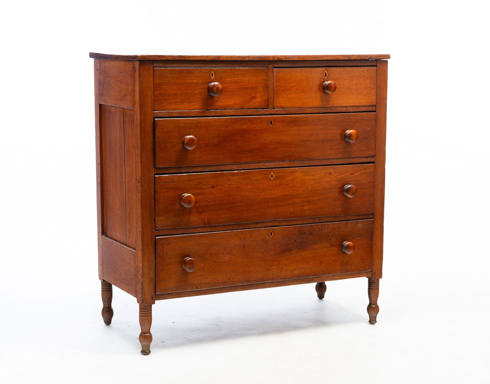 AMERICAN SHERATON WALNUT FIVE-DRAWER CHEST. 43"h. 41.75"w. 19.75"d. (1 of 4)