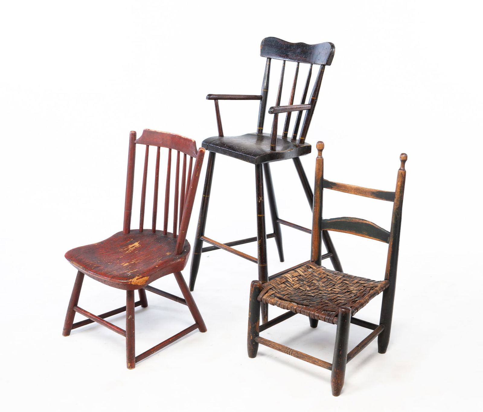 THREE AMERICAN PAINTED YOUTH CHAIRS. Tallest, 33.75"h. (1 of 6)