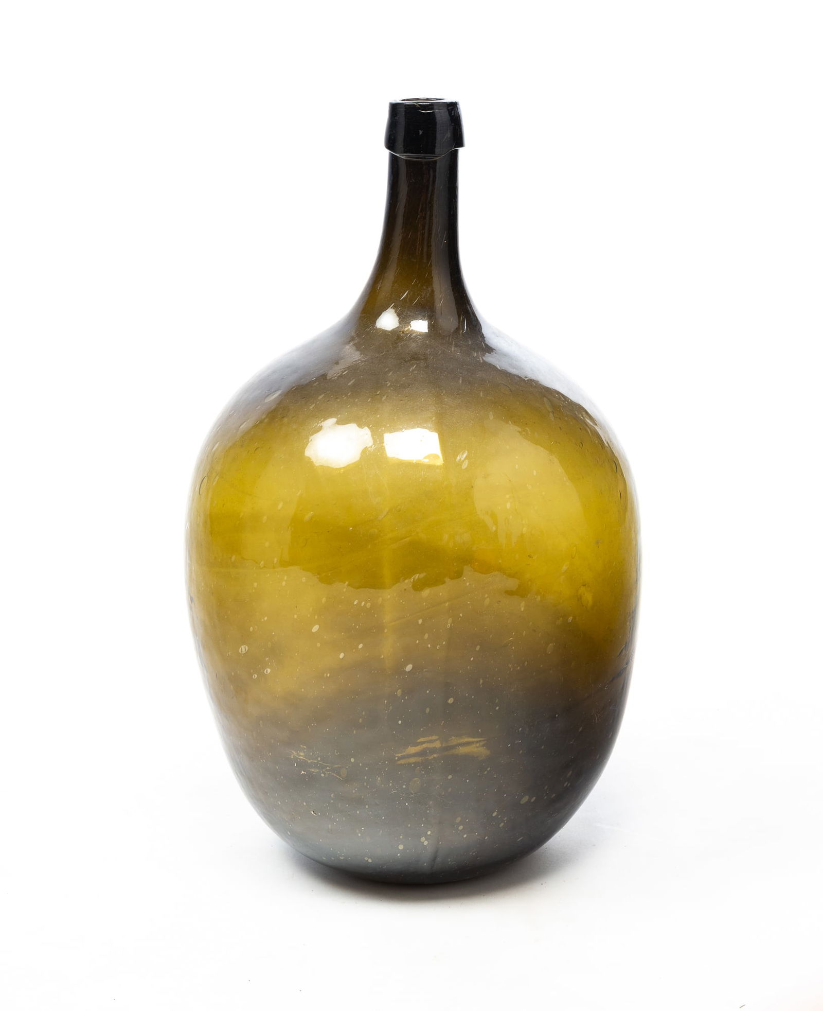 EUROPEAN OLIVE GREEN BLOWN GLASS DEMIJOHN. 20.5"h. 12"d. (1 of 4)