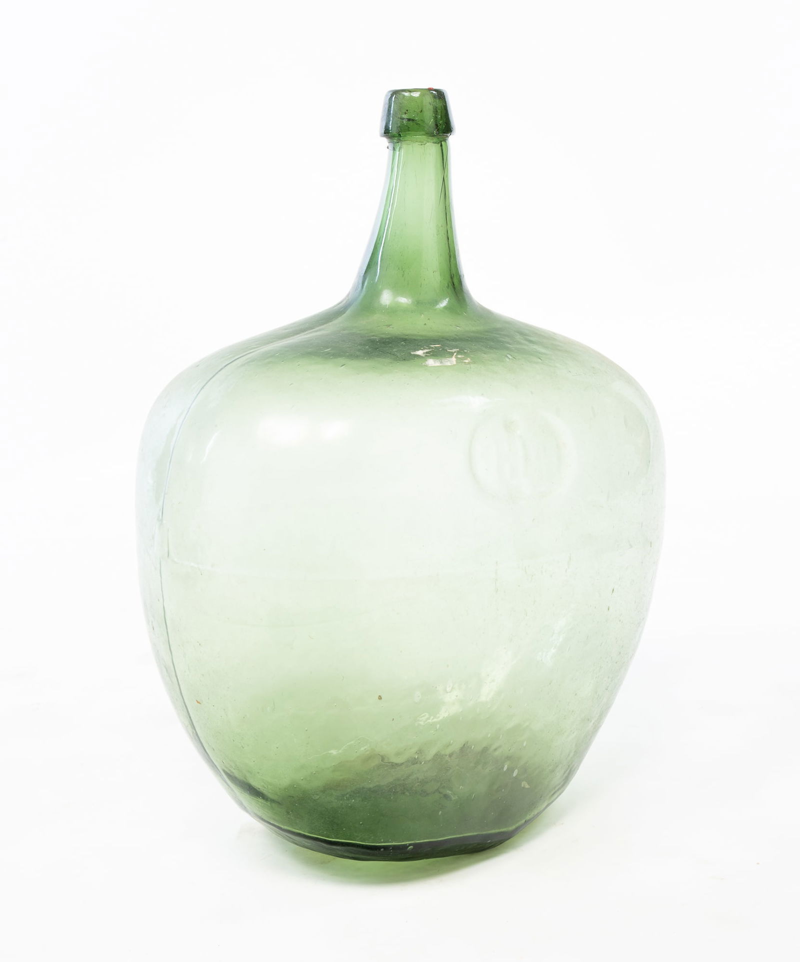 EUROPEAN GREEN BLOWN GLASS DEMIJOHN. 19.5"h. (1 of 5)