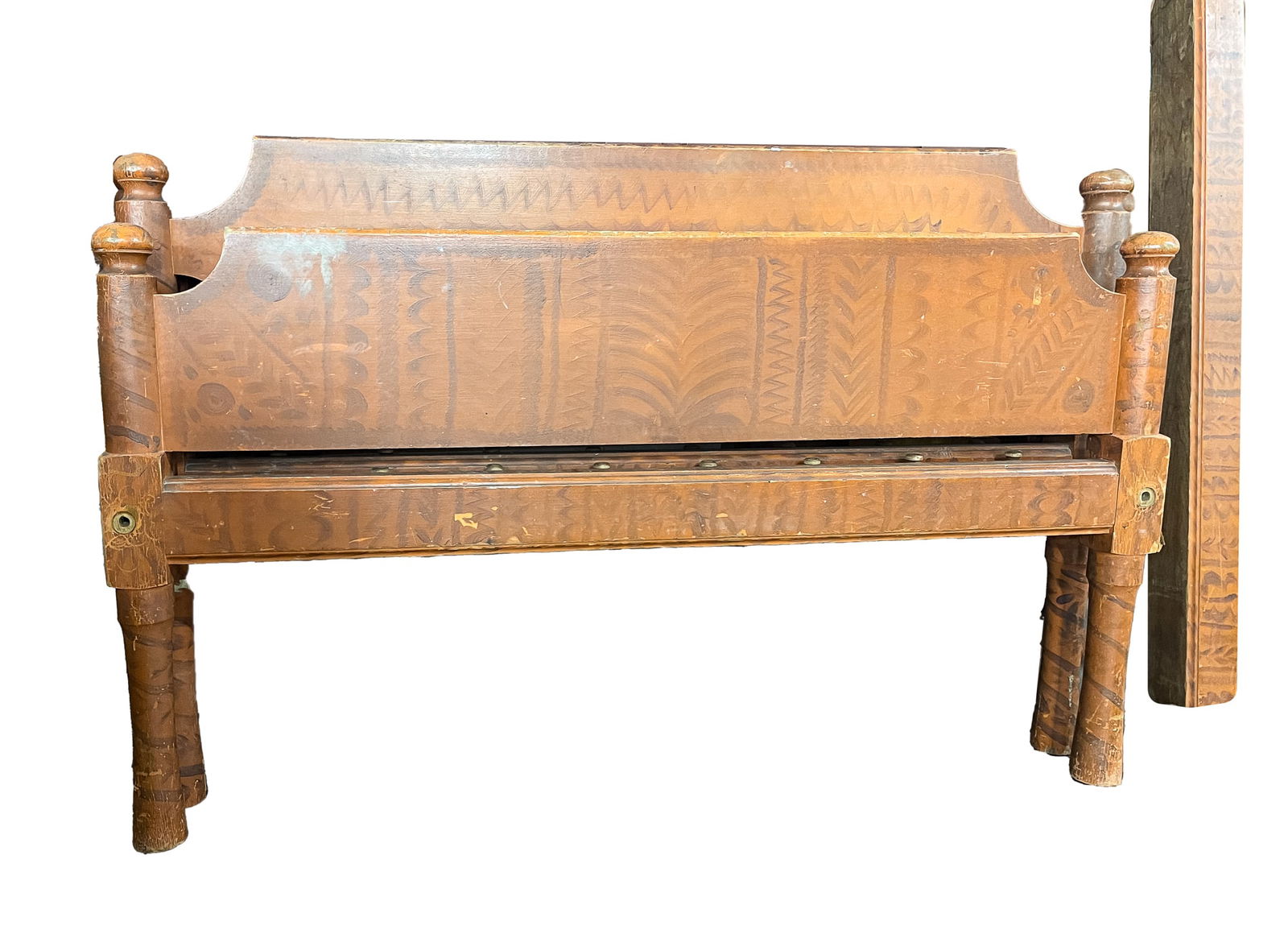 AMERICAN PAINT-DECORATED POPLAR ROPE BED. 33.5"h. 51.25"w. 75.75"l. (1 of 4)