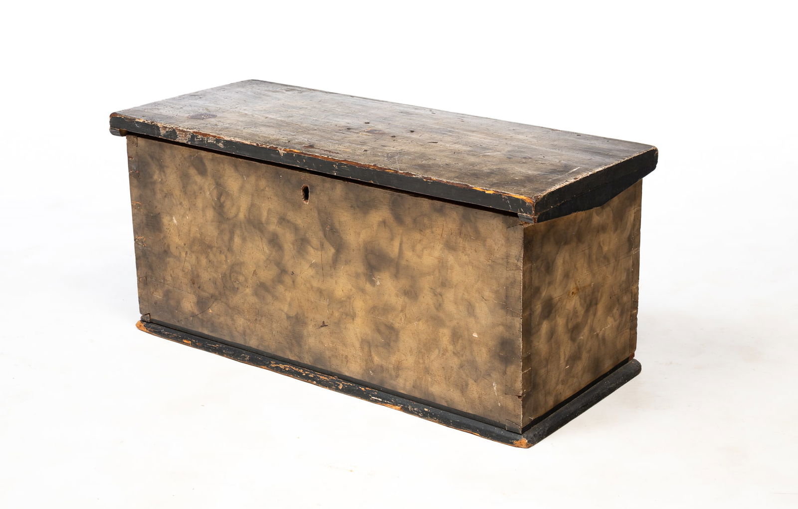 AMERICAN SMOKED-DECORATED PINE AND POPLAR YOUTH-SIZE TRUNK. 11.5"h. 25.5"w. 11"d. (1 of 6)