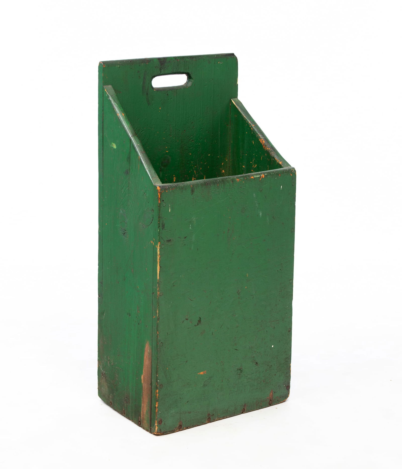 AMERICAN GREEN-PAINTED PINE FIREWOOD BOX. 29.5"h. 13.75"w. 9.5"d. (1 of 3)