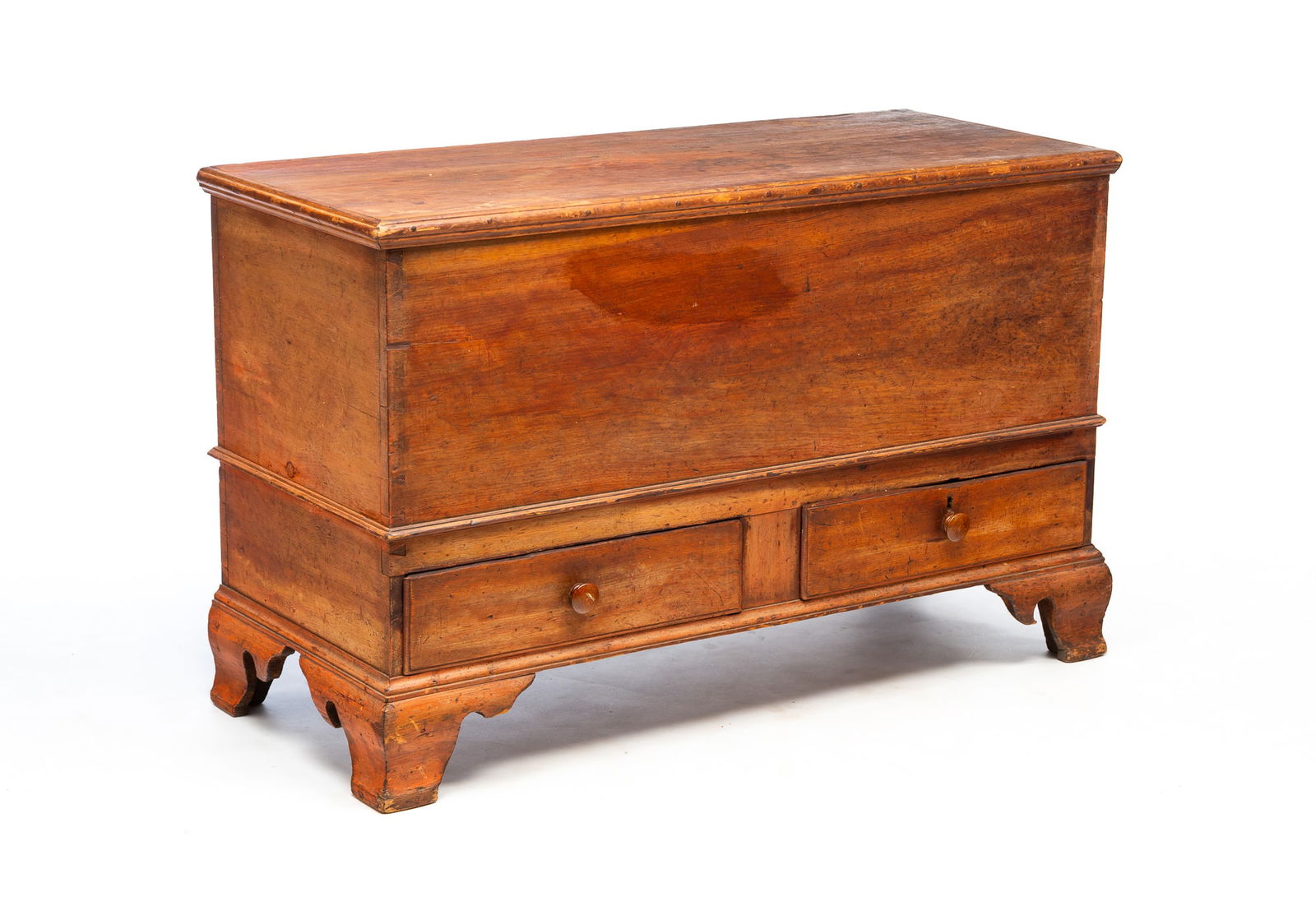 NEW ENGLAND CHIPPENDALE PINE TWO-DRAWER BLANKET CHEST. 31.5"h. 49.5"w. 20.75"d. (1 of 6)