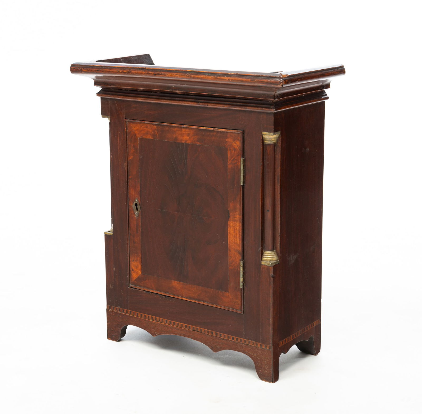AMERICAN HEPPLEWHITE MAHOGANY AND LINE-INLAID COUNTERTOP CABINET. 17"h. 14.25"w. 7"d. (1 of 4)