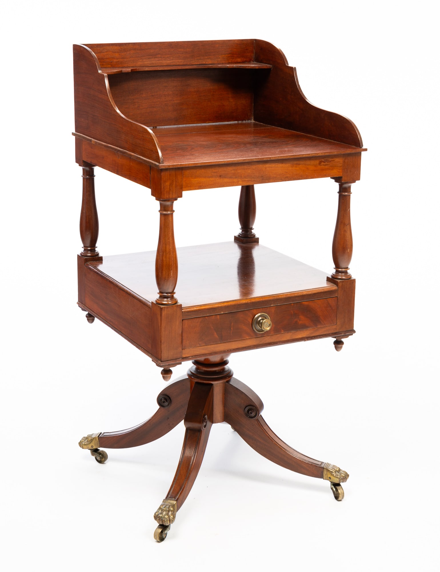 NEW YORK CLASSICAL FLAME MAHOGANY WASHSTAND. 40.5"h. 19.5"w. 19.5"d. (1 of 5)
