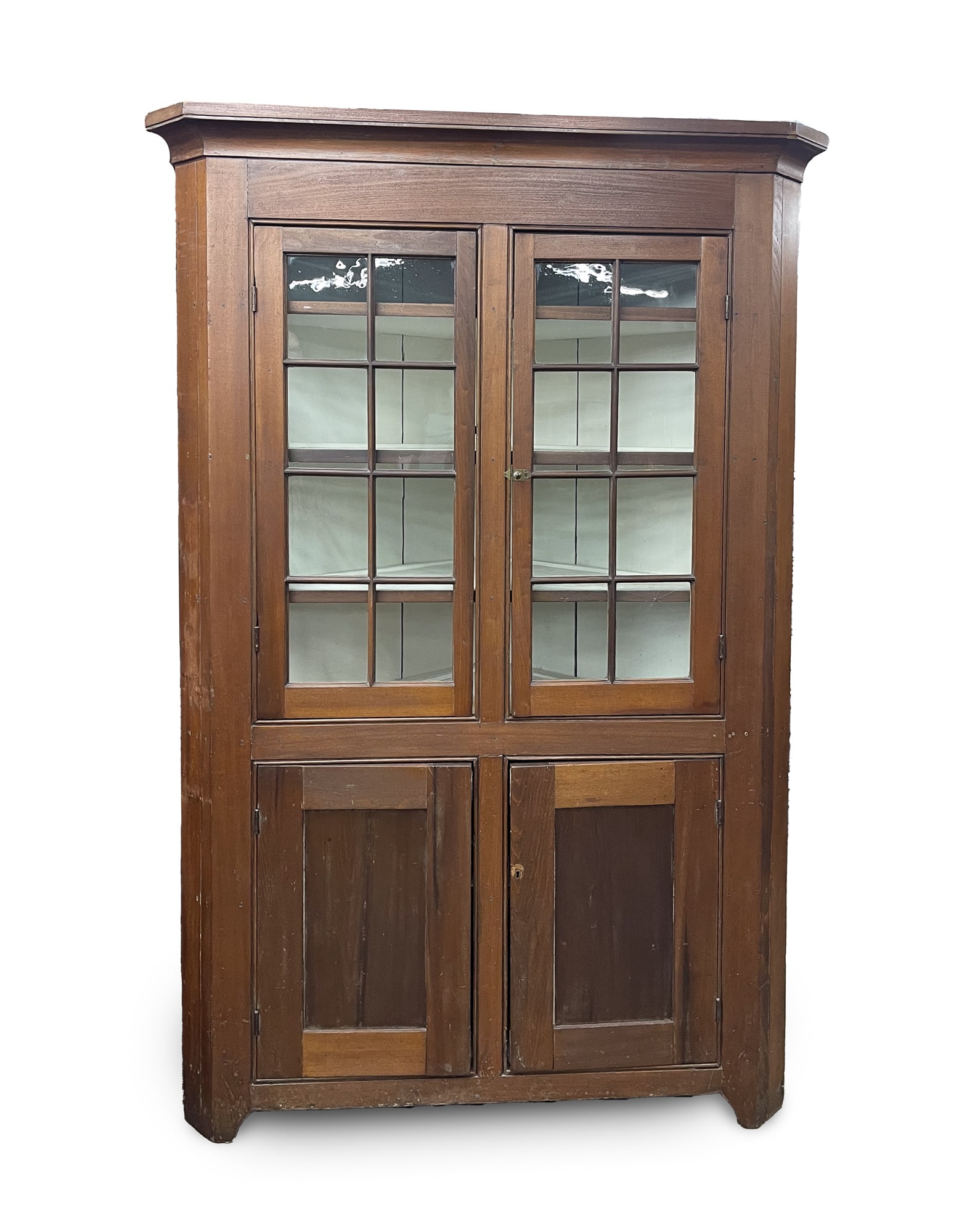 AMERICAN POPLAR CORNER CUPBOARD. 87.5"h. 57.25"w. 29"d. and takes a 42" corner. (1 of 7)