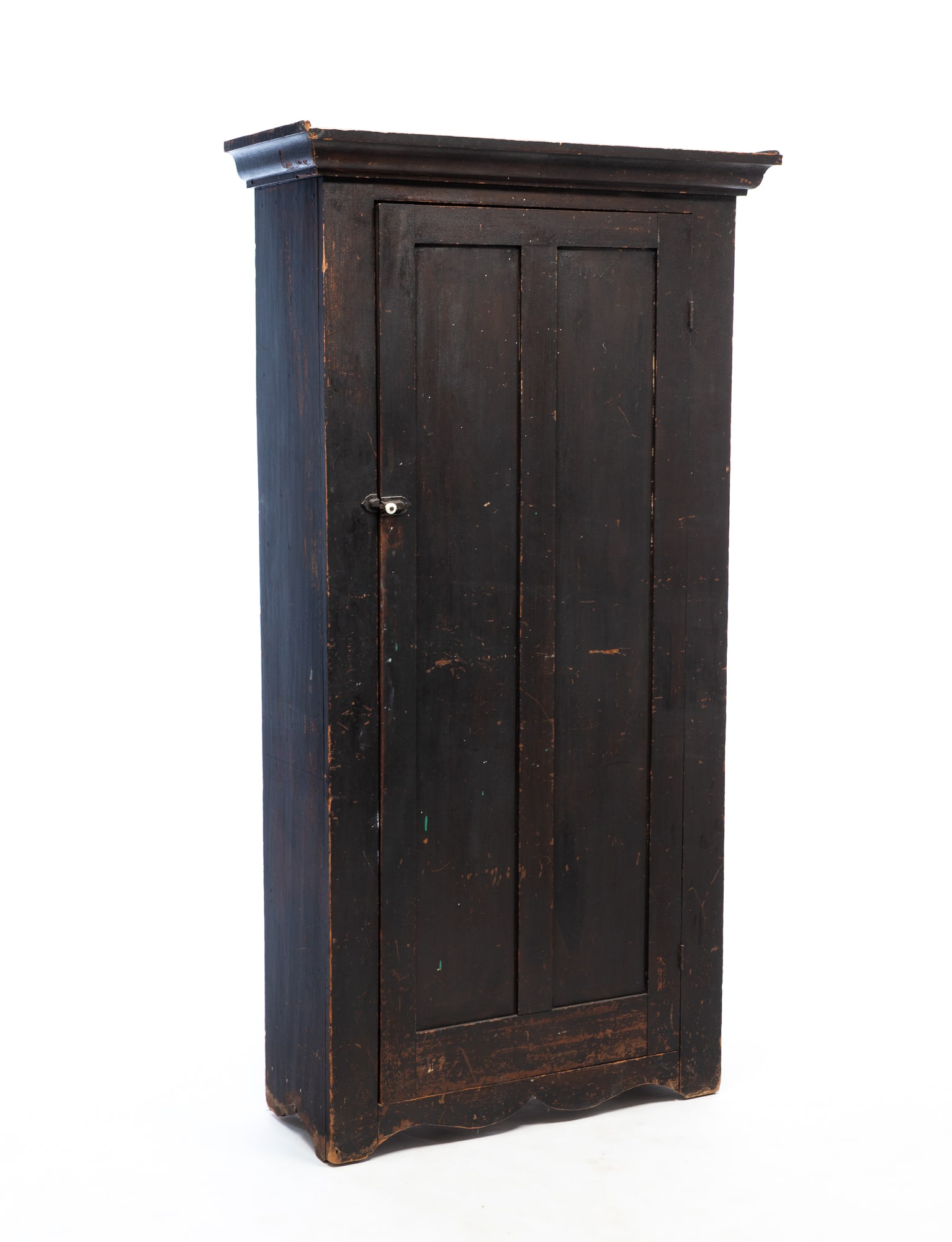 AMERICAN POPLAR SINGLE-DOOR CUPBOARD WITH ORIGINAL DARK FINISH. 73"h. 38"w. 15.25"d. (1 of 7)