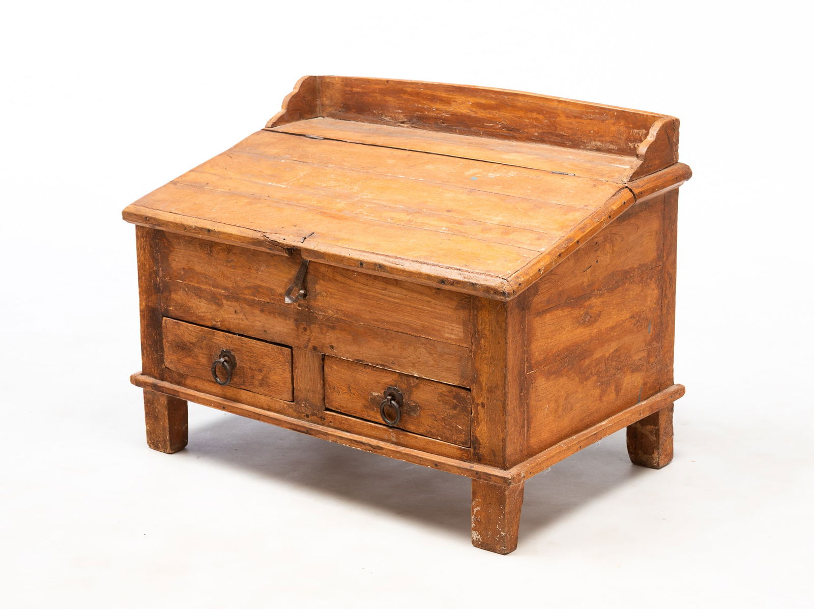 HARDWOOD COUNTERTOP CLERK'S DESK WITH BROWN PAINT. 18.25"h. 24.25"w. 15.75"d. (1 of 5)