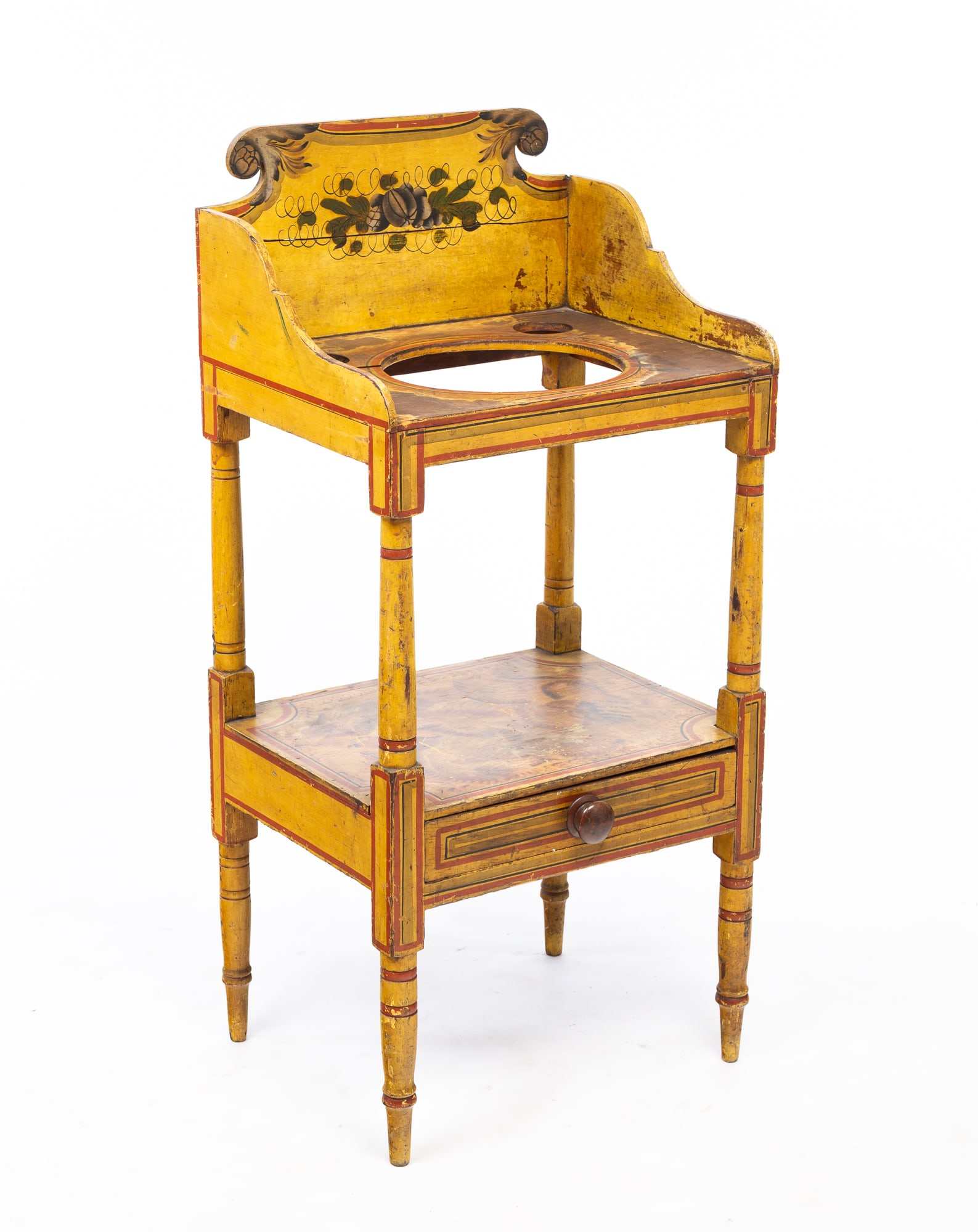 AMERICAN SHERATON PAINTED AND STENCIL-DECORATED PINE TWO-TIER WASHSTAND. 37.5"h. 17.85"w. 13.75"d. (1 of 6)
