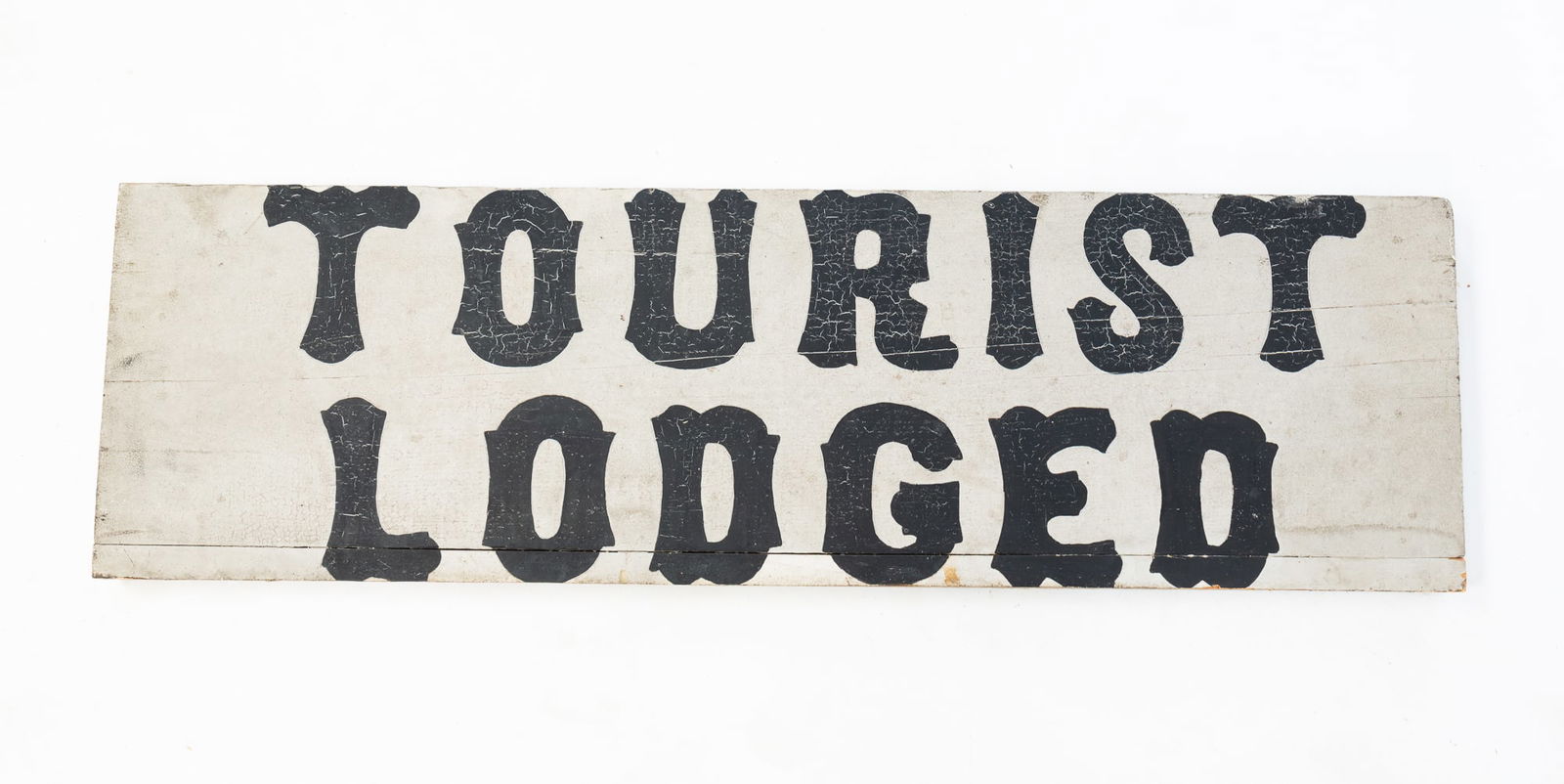 AMERICAN PANTED PINE "TOURIST LODGED" TRADE SIGN. 11.25"h. 38.25"w. (1 of 4)