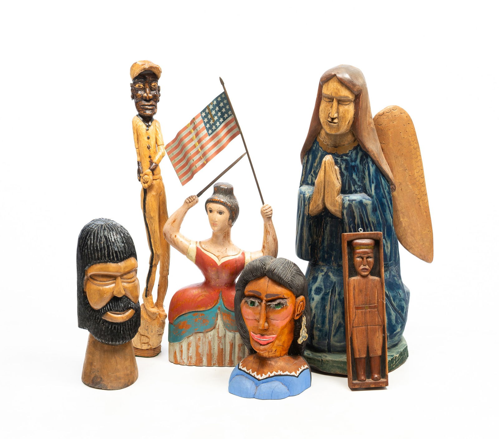 GROUP OF FOLK ART FIGURAL CARVINGS. (1 of 10)