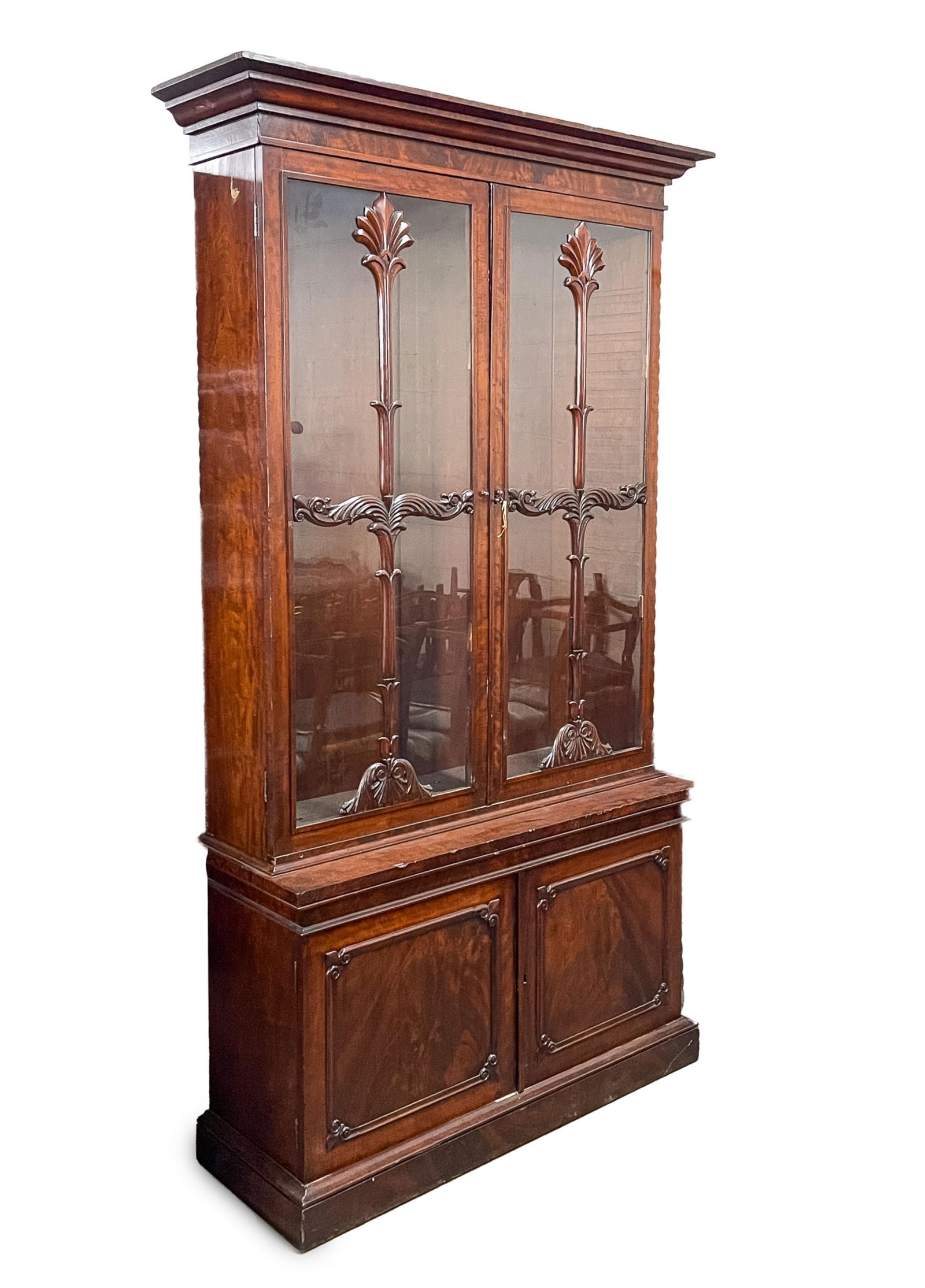 EARLY VICTORIAN FLAME MAHOGANY BOOKCASE. 85.5''h. 48.5"w. 15.75''d. (1 of 1)