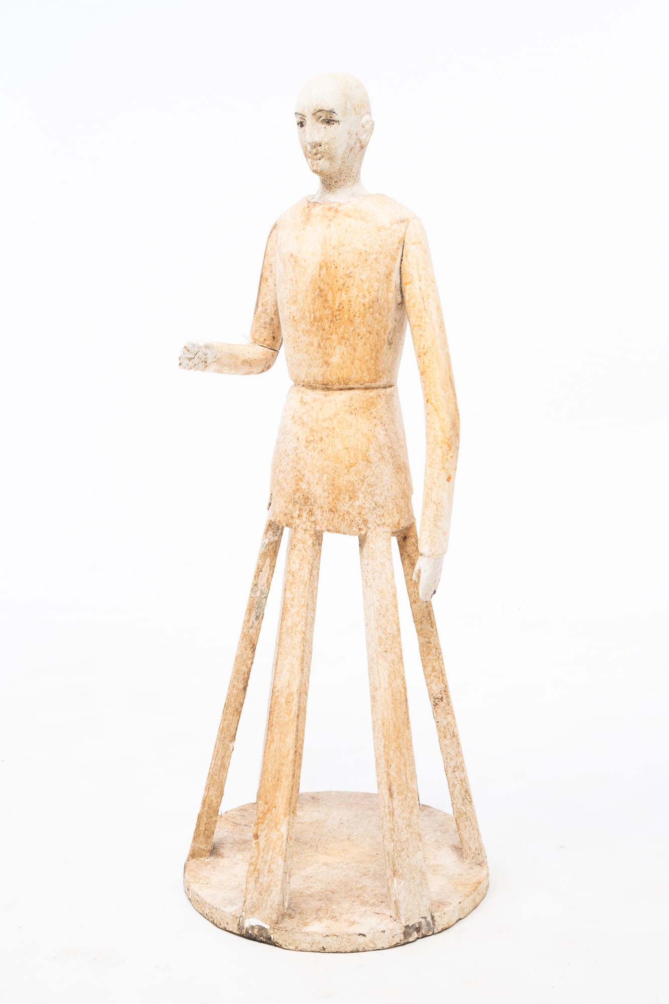 EUROPEAN PAINTED AND CARVED PINE CAGE DOLL. 27"h. base, 10.25"d. (1 of 5)