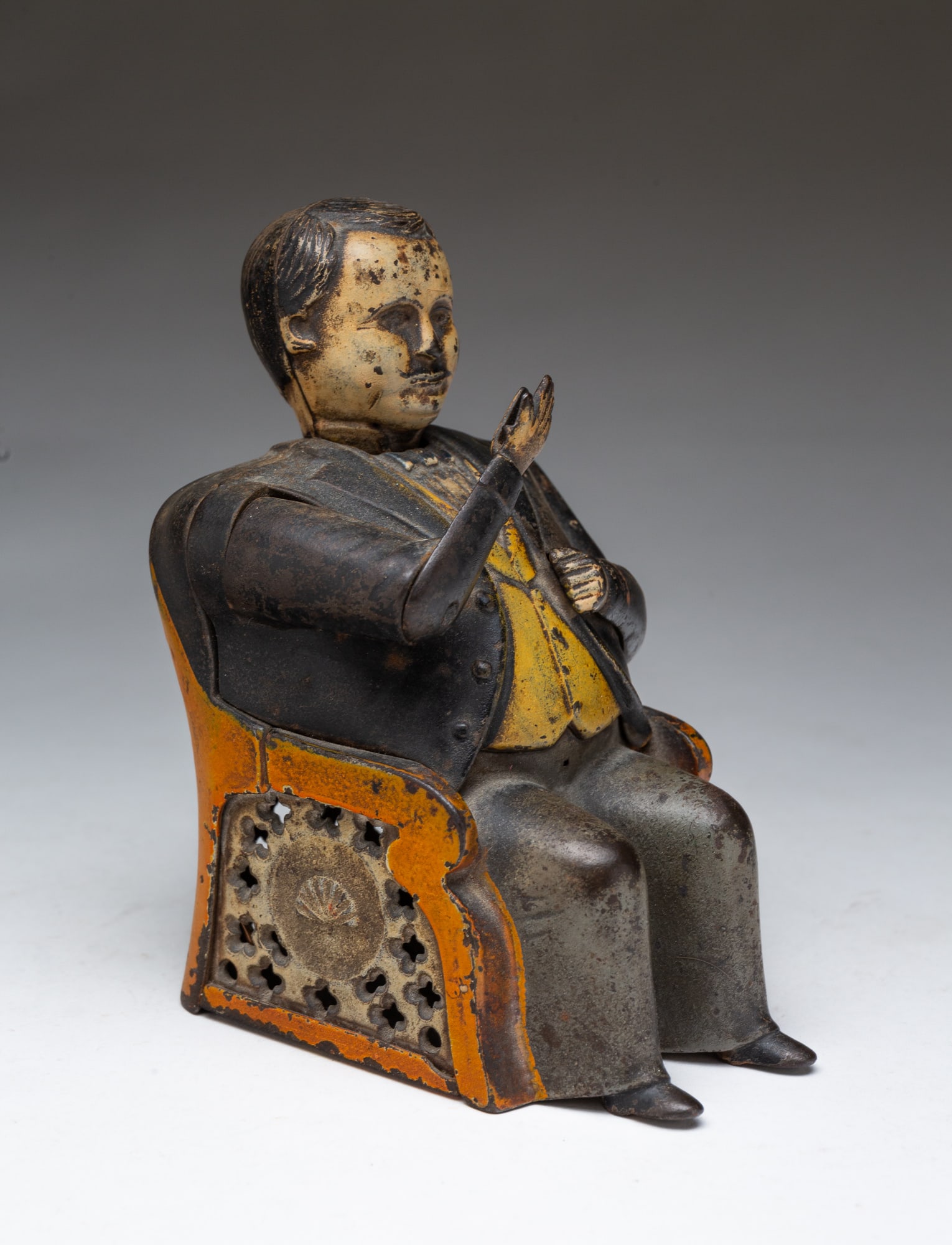 J. & E. STEVENS CO. (CROMWELL, CONNECTICUT) "TAMMANY HALL" CAST IRON MECHANICAL BANK IN ORIGINAL (1 of 5)