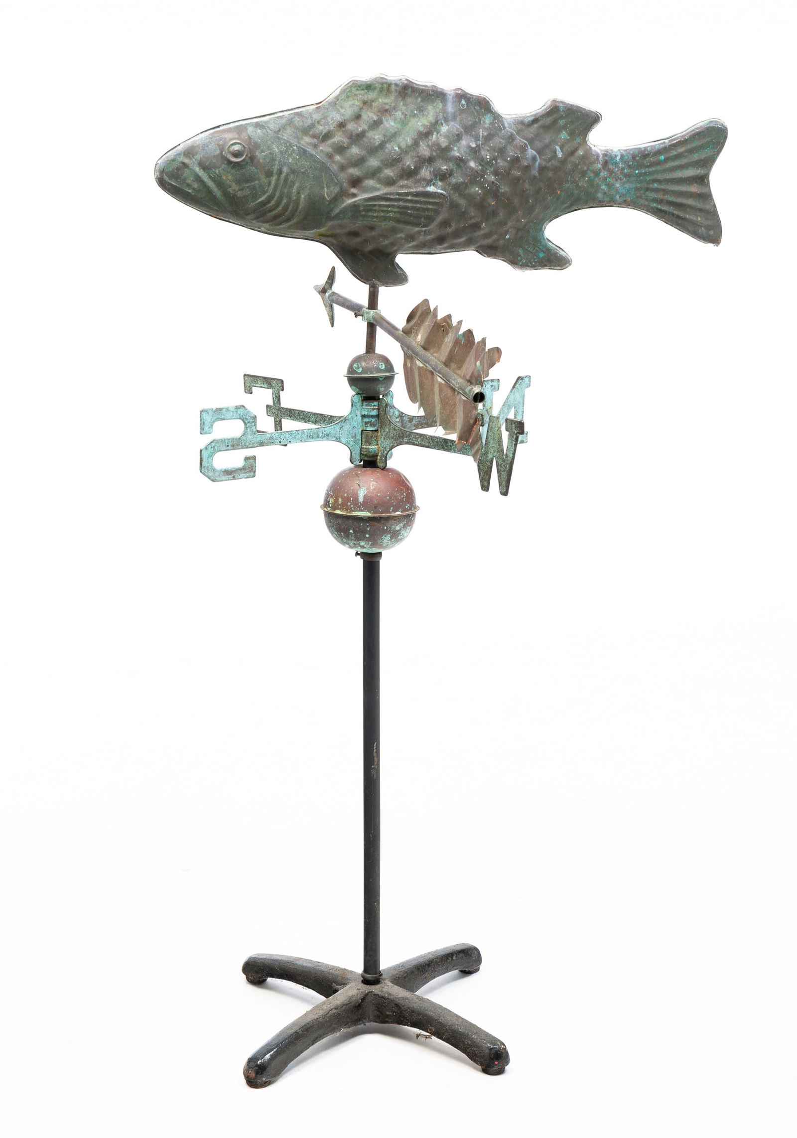 FULL-BODY MOLDED COPPER FISH WEATHERVANE. Overall, 42"h. (1 of 4)