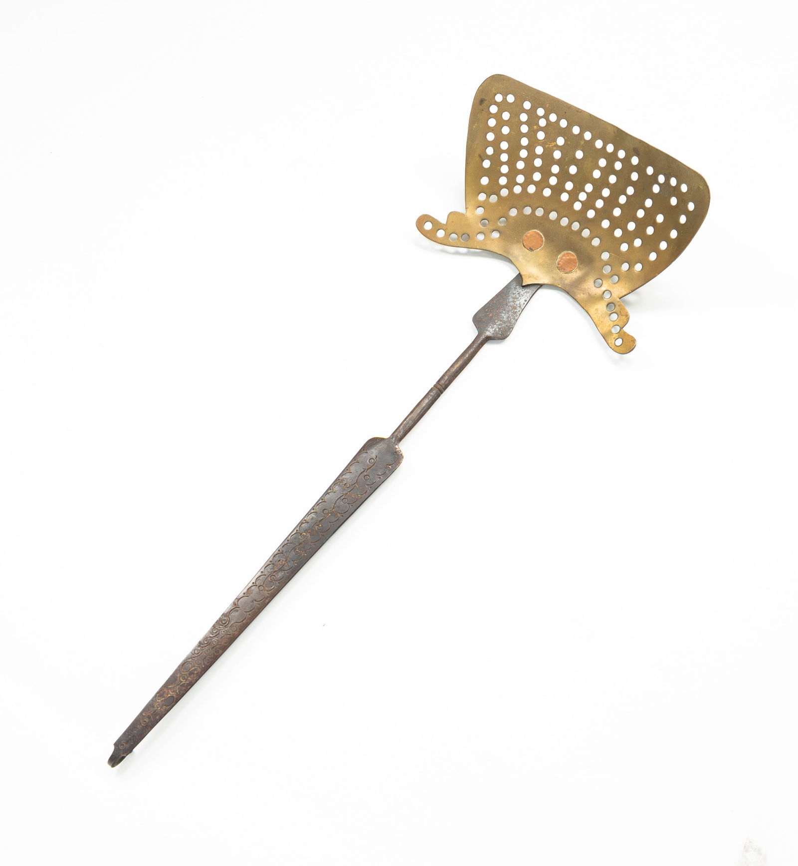 BRASS AND TOOLED IRON BAT WING SKIMMER. 21"l. (1 of 4)
