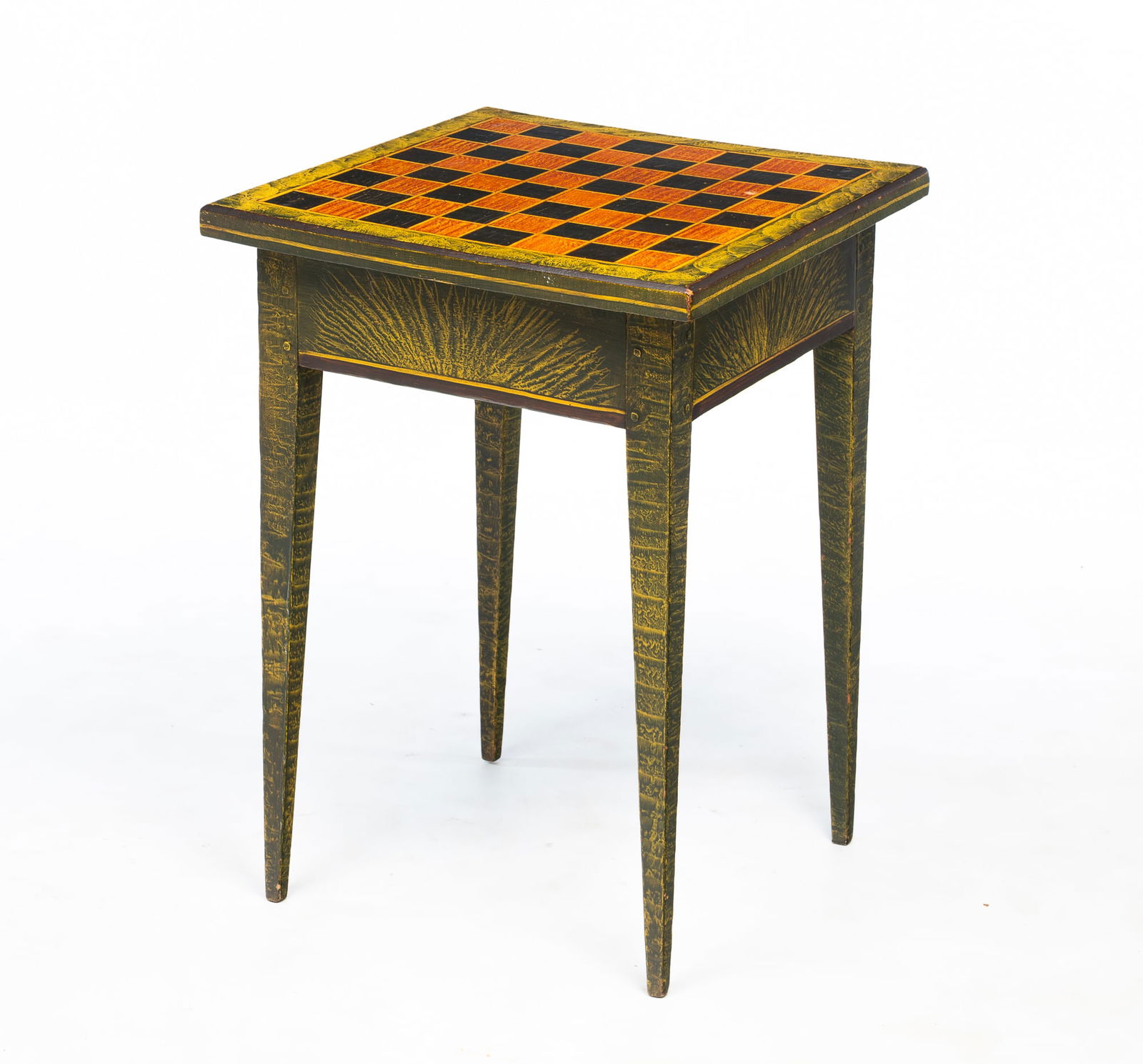 AMERICAN HEPPLEWHITE PINE STAND WITH PAINT DECORATION BY GUS KNAPP (HUDSON, OHIO, 1924-2019). 24"h. (1 of 4)