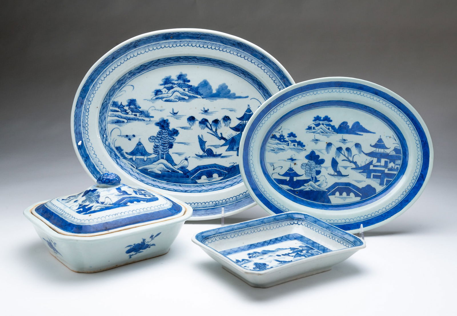 FOUR CHINESE CANTON ITEMS. Largest, 5"h. 9.5"w. 8"d. (1 of 6)