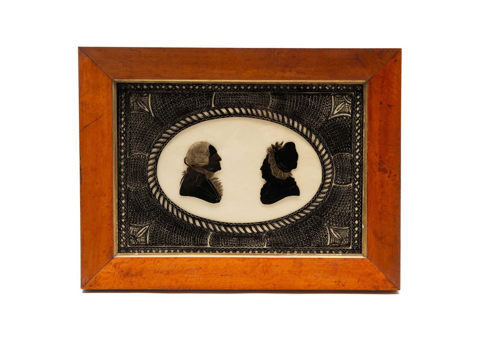 AMERICAN SCHOOL EGLOMISE AND REVERSE PAINTED SILHOUETTES OF GEORGE AND MARTHA WASHINGTON. Frame, (1 of 4)