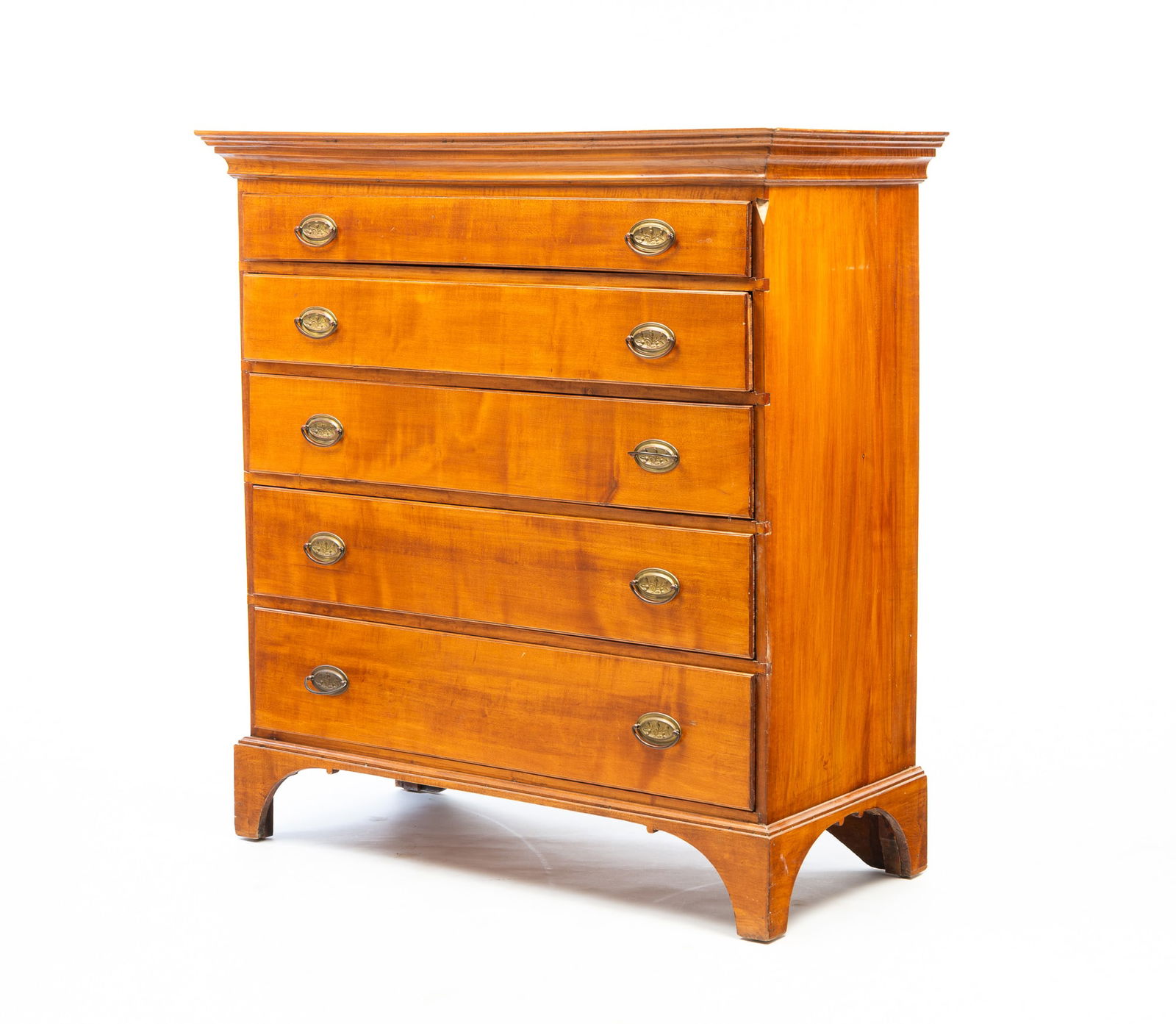 NEW ENGLAND CHIPPENDALE MAPLE FIVE-DRAWER CHEST. 44"h. 44"w. 20"d. (1 of 6)
