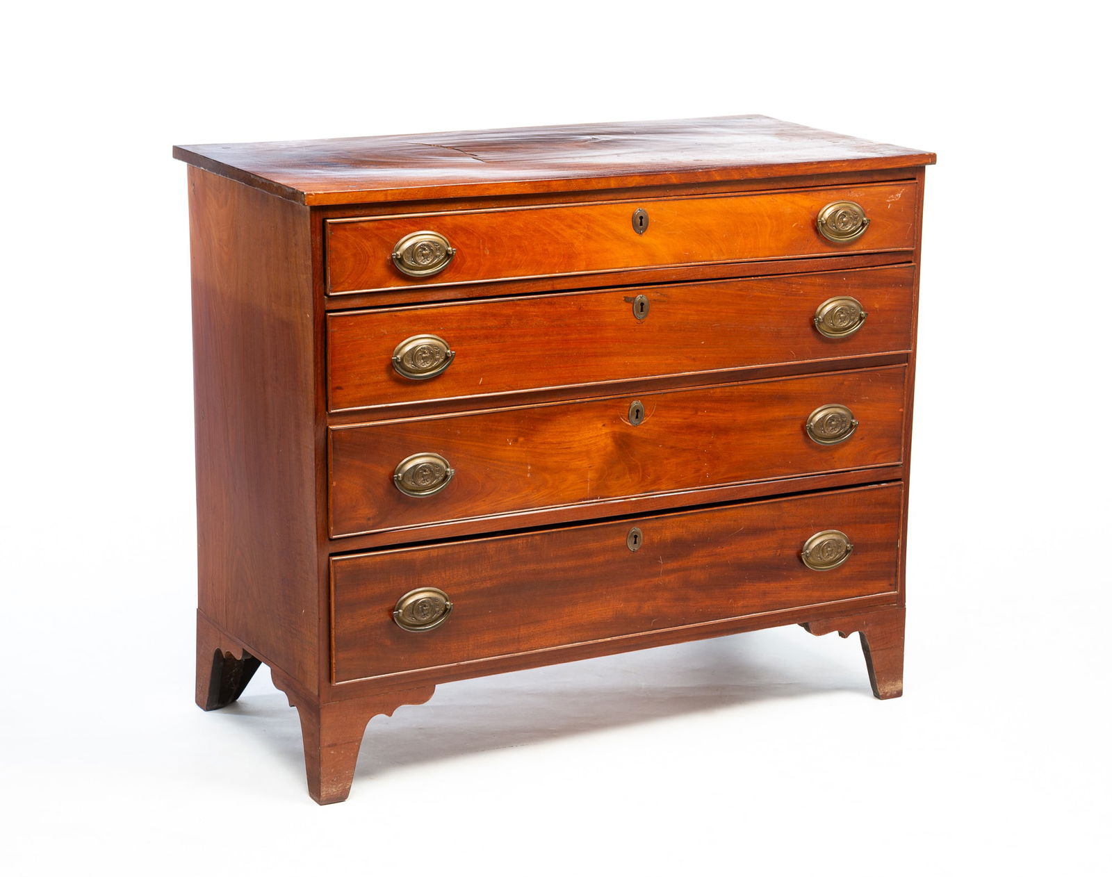 AMERICAN HEPPLEWHITE MAHOGANY CHEST OF DRAWERS. 35.25"h. 41.75"w. 19.75"d. (1 of 6)