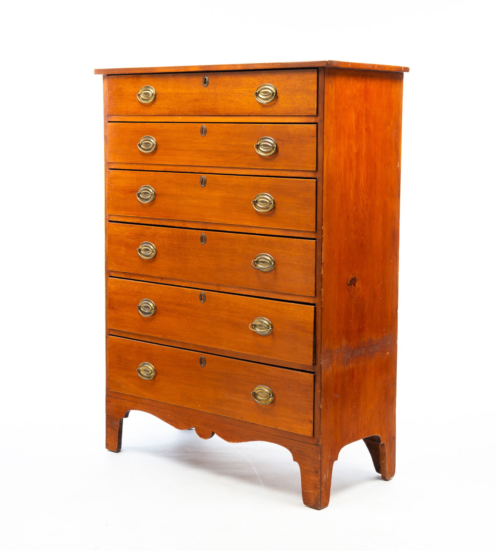 NEW ENGLAND HEPPLEWHITE BIRCH TALL CHEST. 55"h. 40.5"w. 18.25"d. (1 of 8)
