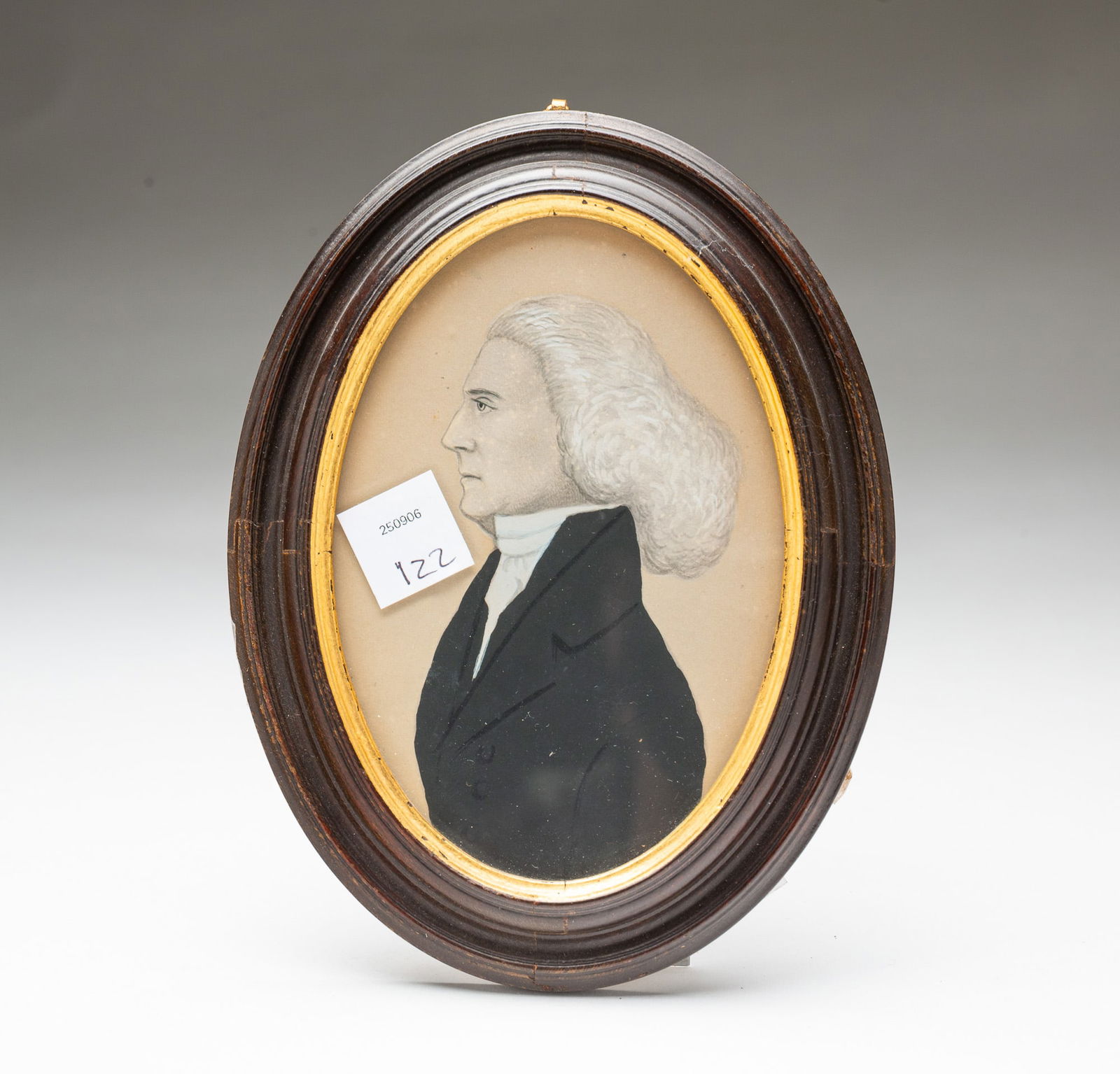 AMERICAN SCHOOL WATERCOLOR AND GRAPHITE MINIATURE PROFILE PORTRAIT OF A GENTLEMAN. Frame, 6.25"h. (1 of 3)