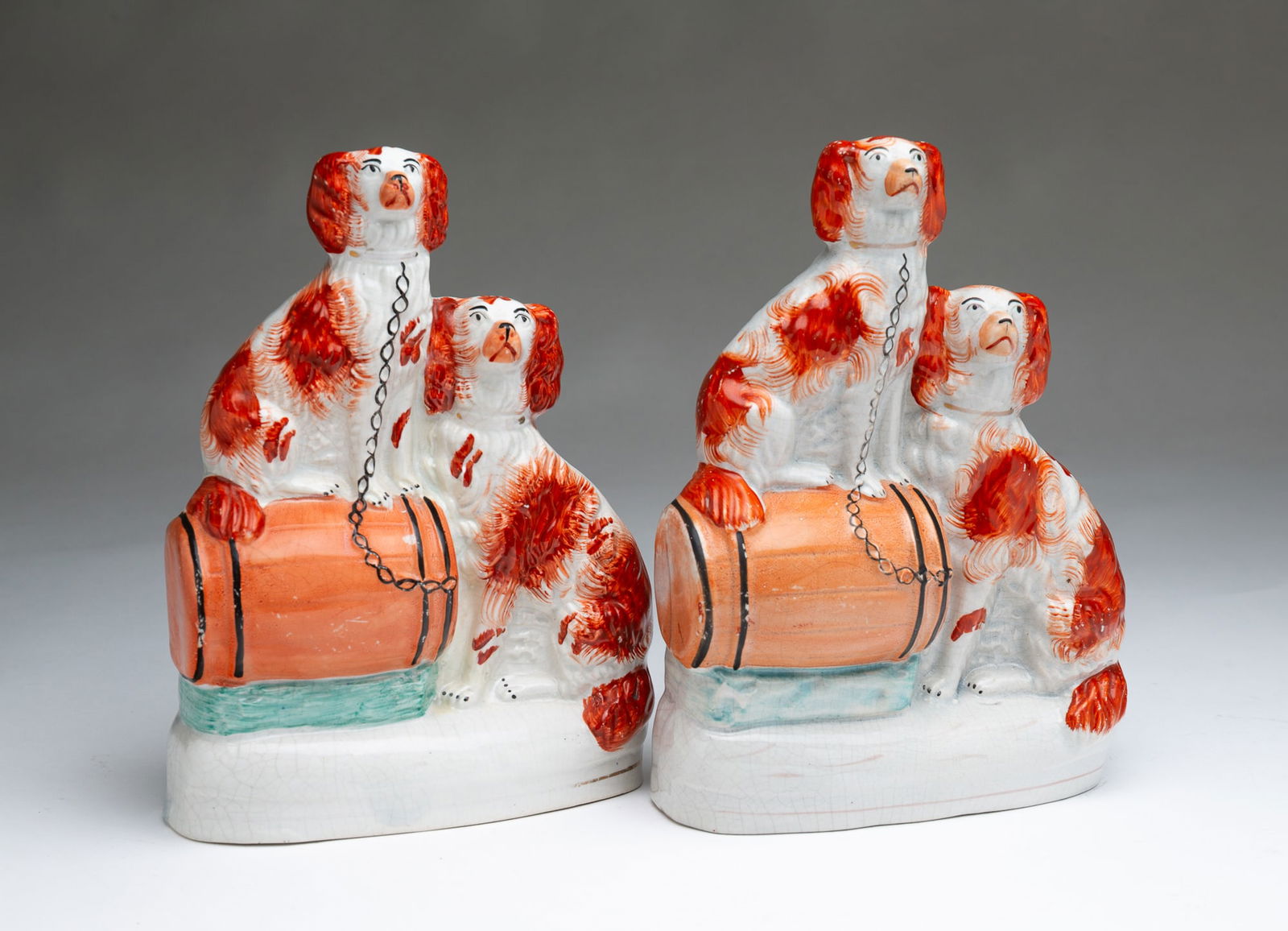 PAIR OF STAFFORDSHIRE SPANIEL FIGURINES. 9"h. (1 of 5)