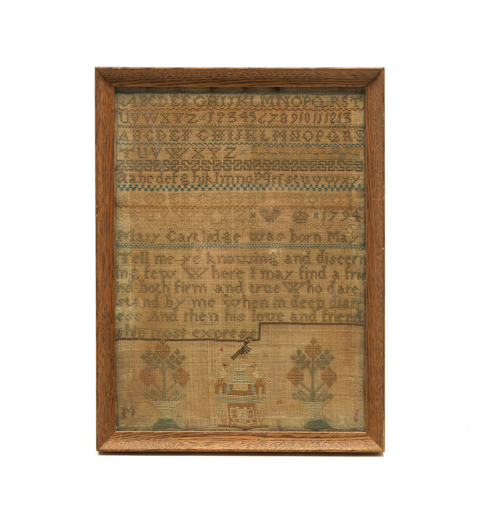 MARY CARTLIDGE (ENGLISH OR SCOTTISH, B. 1794) NEEDLEWORK SAMPLER. Frame, 16"h. 12"w. (1 of 5)