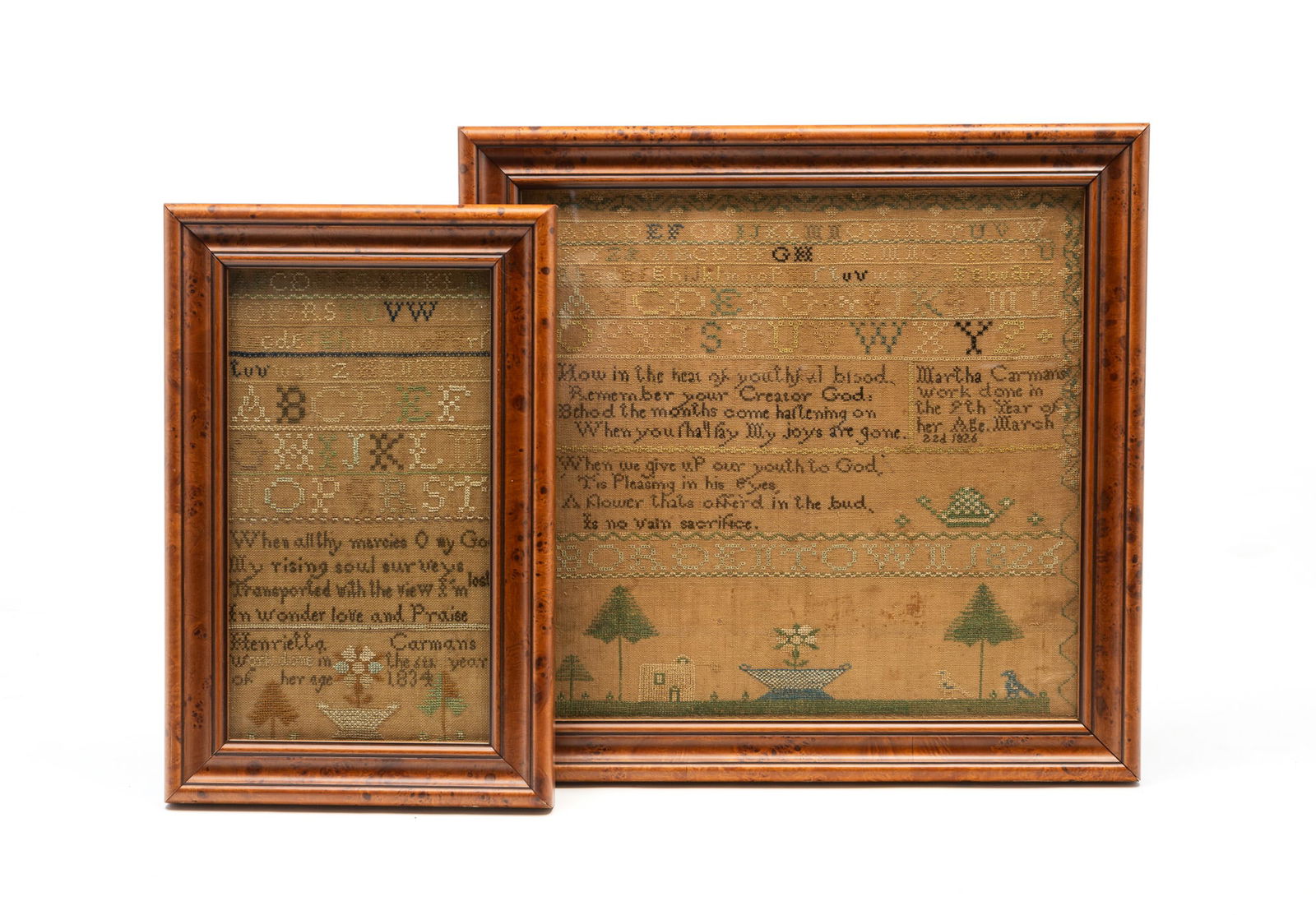 TWO NEW JERSEY NEEDLEWORK SAMPLERS, BY SISTERS MARTHA CARMANS AND HENRIETTA CARMANS, DATED 1826 AND (1 of 4)