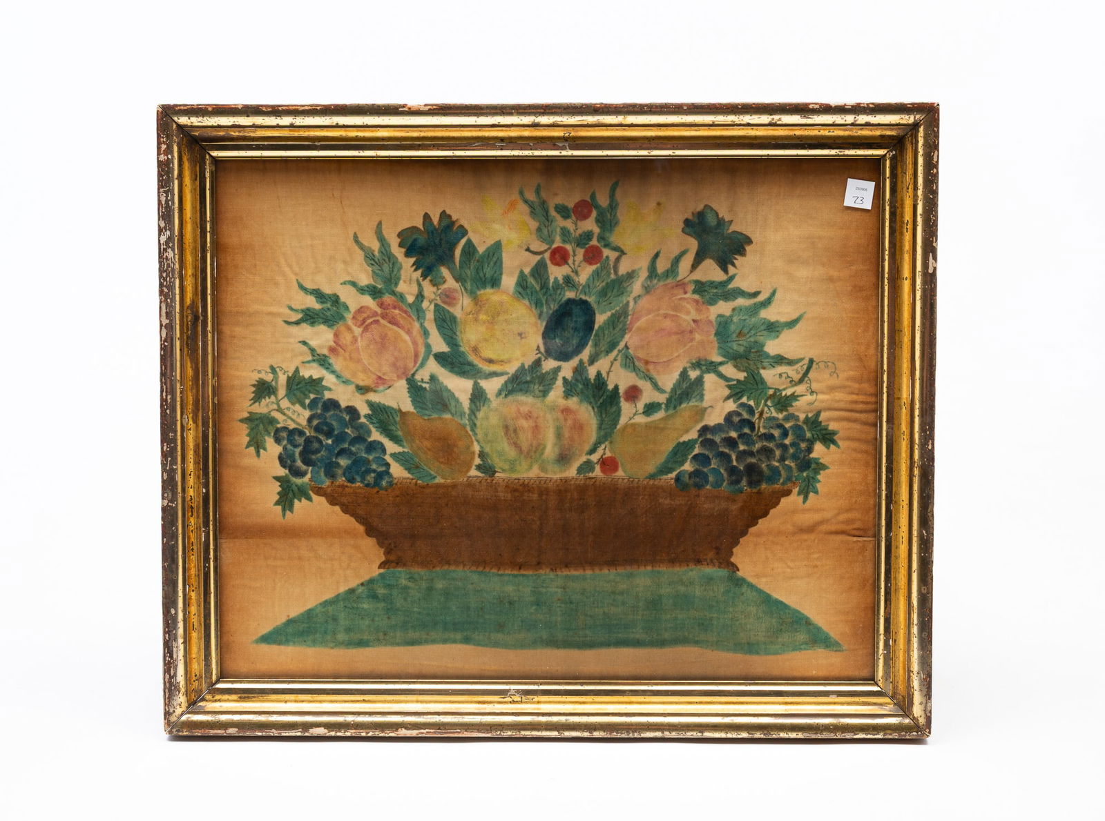 AMERICAN SCHOOL FOLK ART THEOREM ON VELVET. Frame, 17.5"h. 21.25"w. (1 of 4)