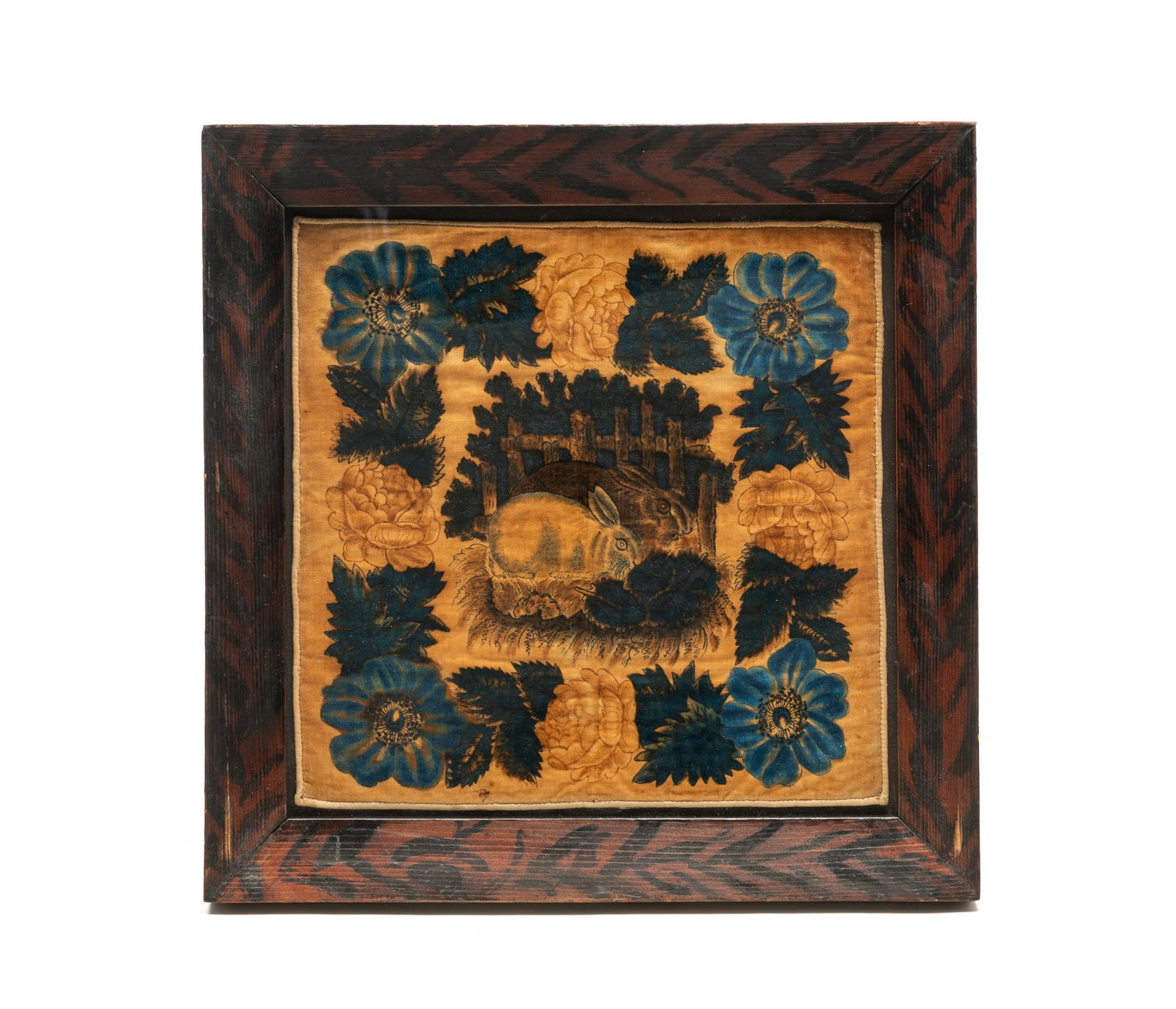 AMERICAN SCHOOL INK AND PIGMENT THEOREM ON VELVET. Frame, 16.5"h. 16.5"w. (1 of 4)