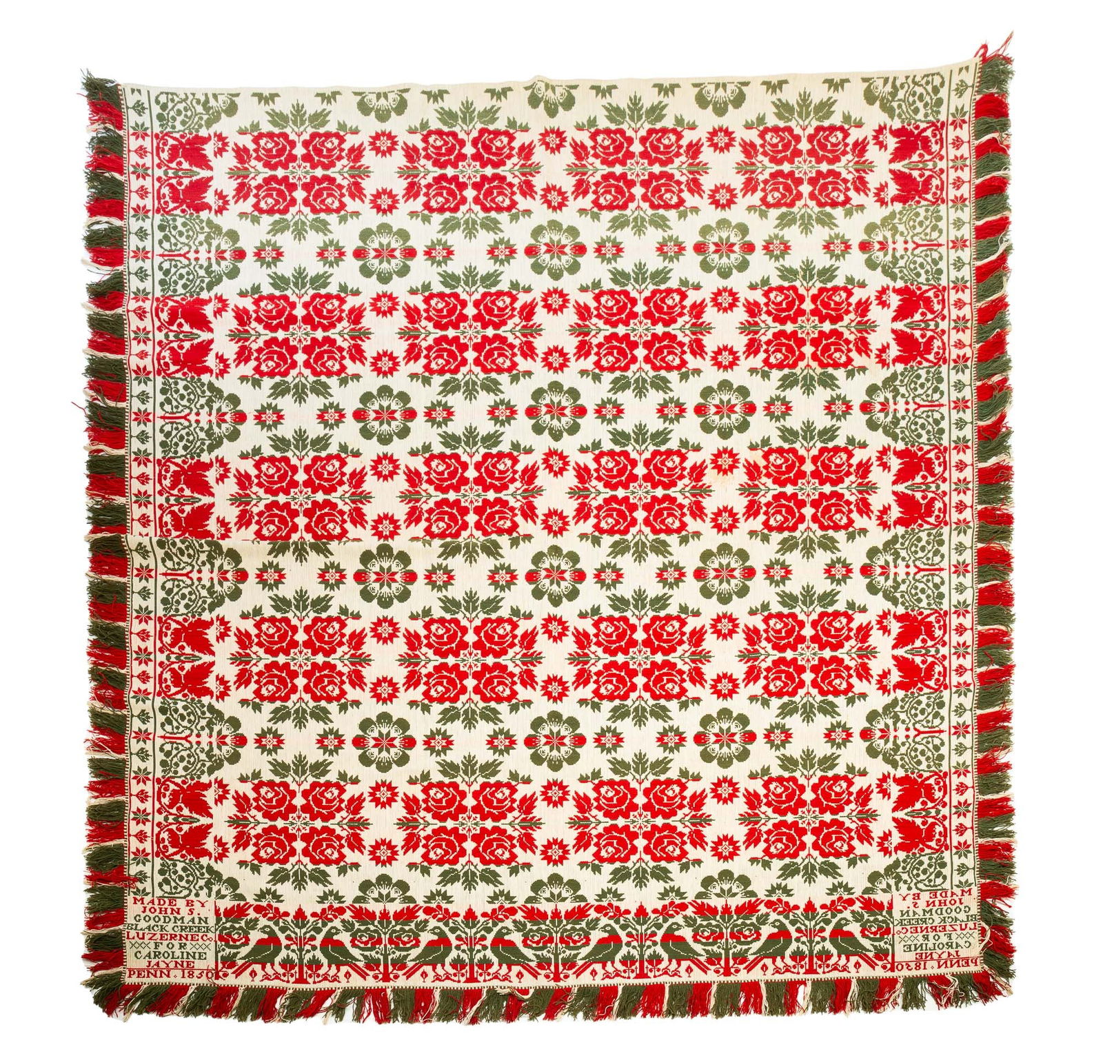 JOHN S. GOODMAN (BLACK CREEK, PENNSYLVANIA) JAQUARD COVERLET. 82"w. 92"l. (1 of 3)