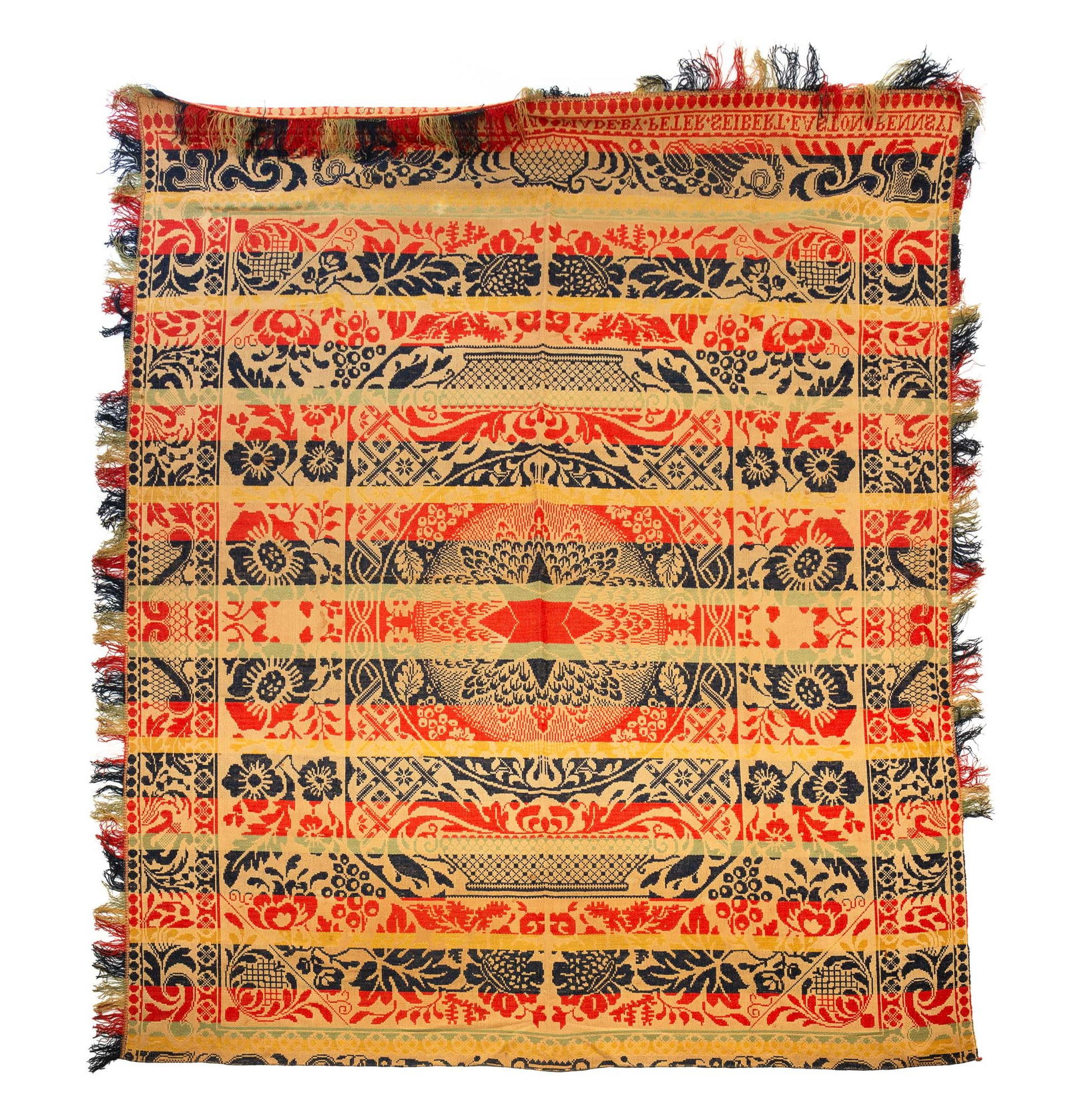 PETER SEIBERT (EASTON, PENNSYLVANIA) JACQUARD COVERLET. 82"l. 78"w. (1 of 3)