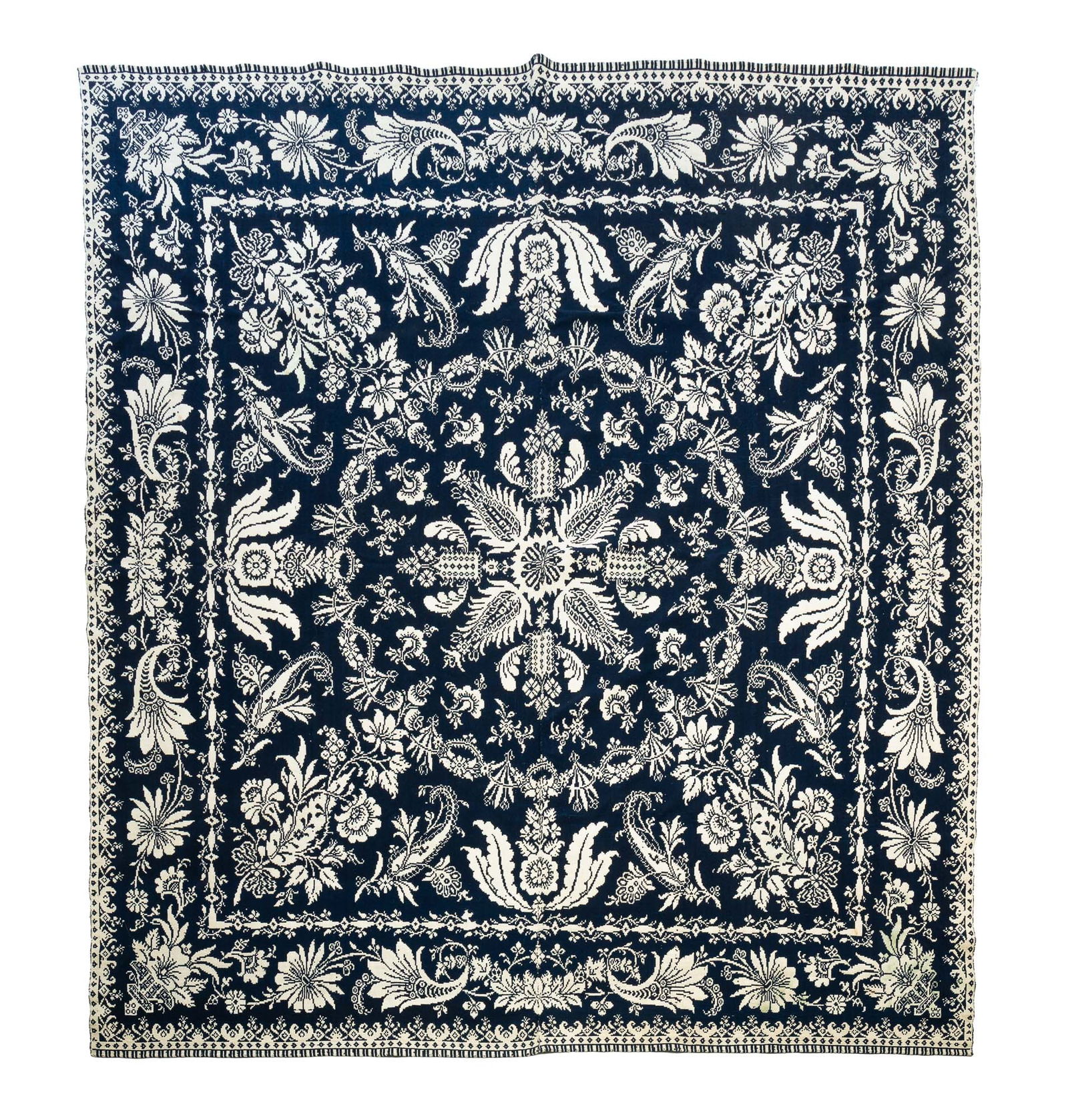AMERICAN SUMMER-WINTER TWO-PIECE COVERLET IN BLUE AND WHITE. 82"w. 88"l. (1 of 2)