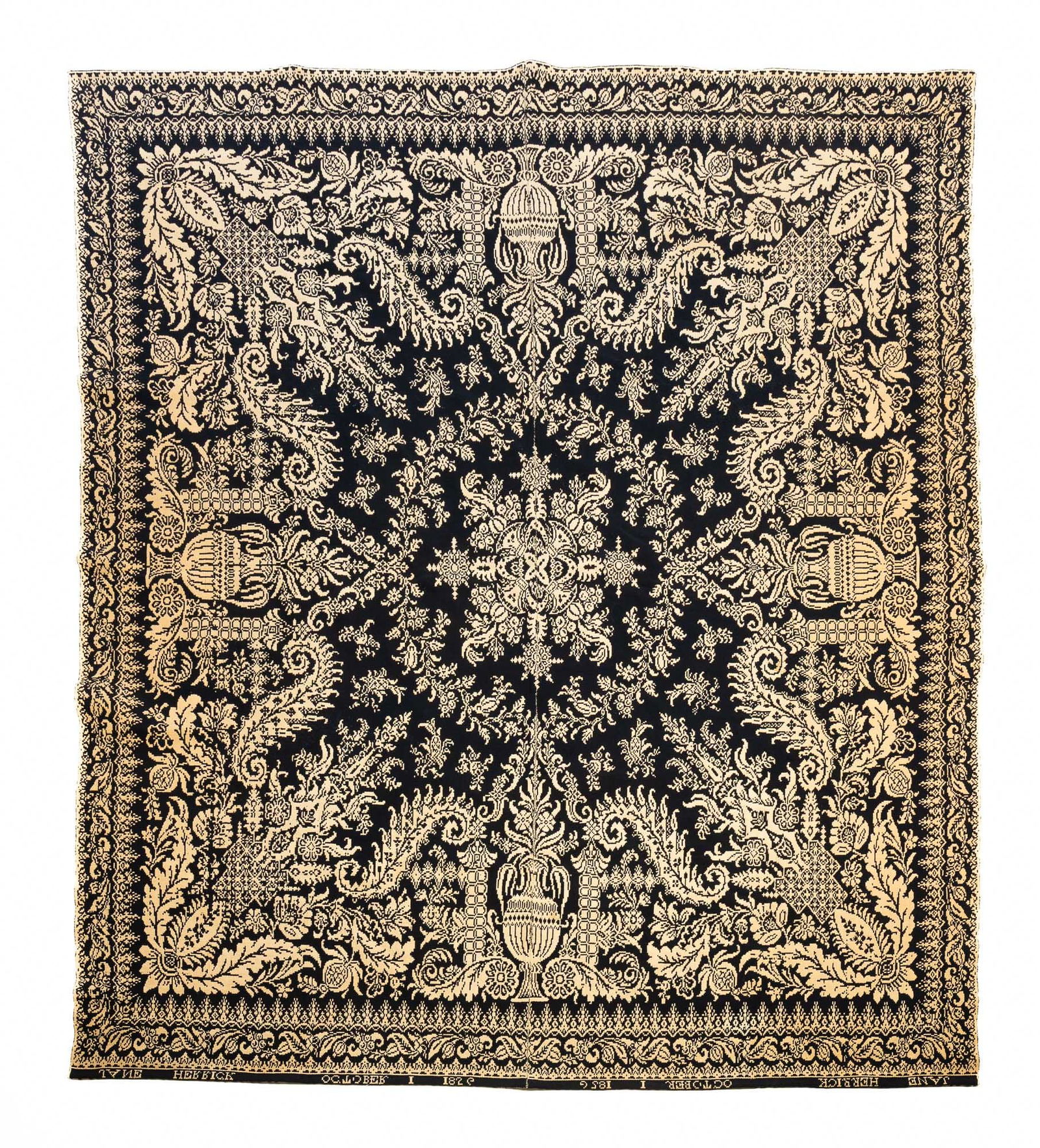 AMERICAN SUMMER-WINTER JACQUARD COVERLET IN BLUE AND WHITE. 80"w. 90"l. (1 of 4)