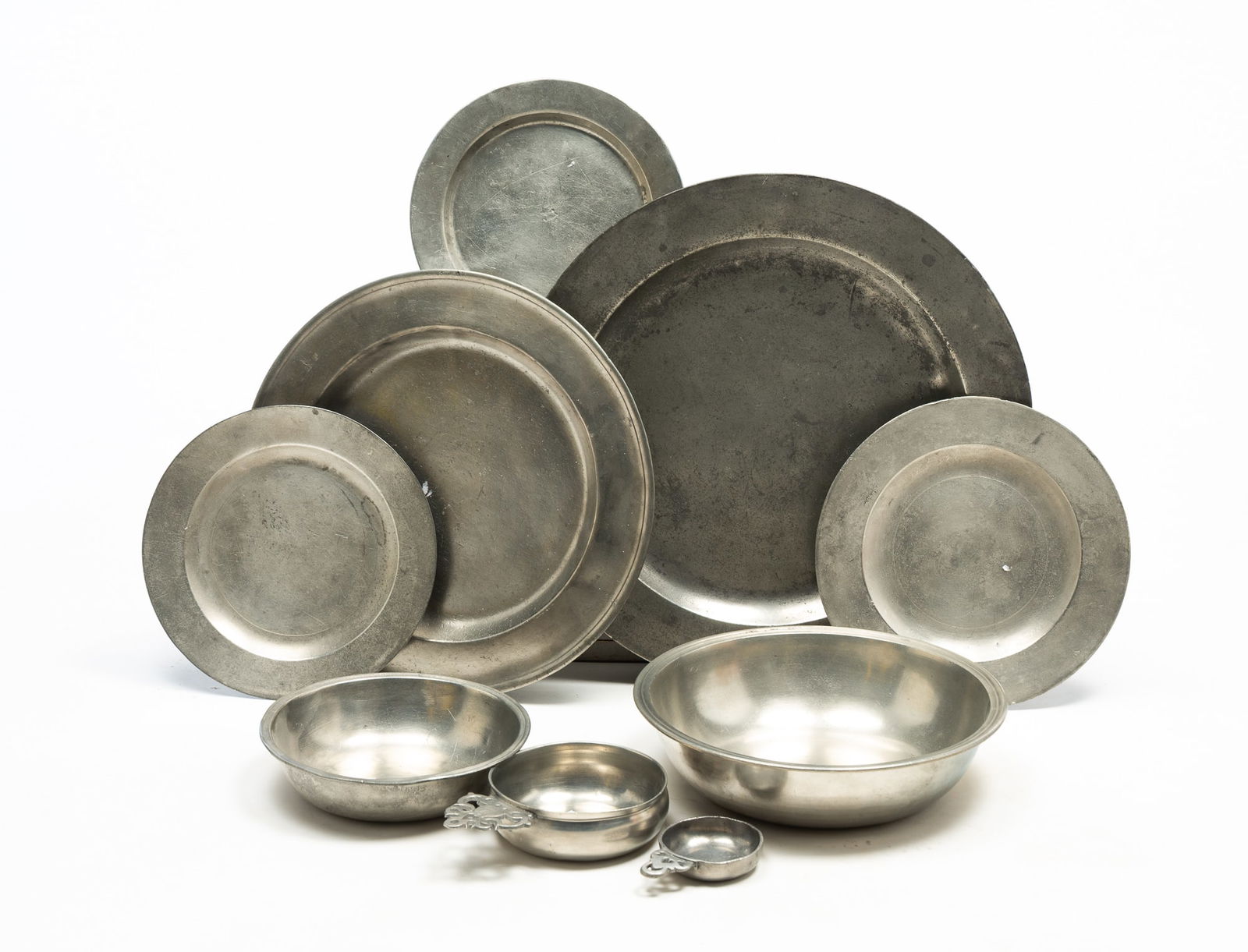 COLLECTION OF PEWTER. Largest, 2.75"h. 11"d. (1 of 5)