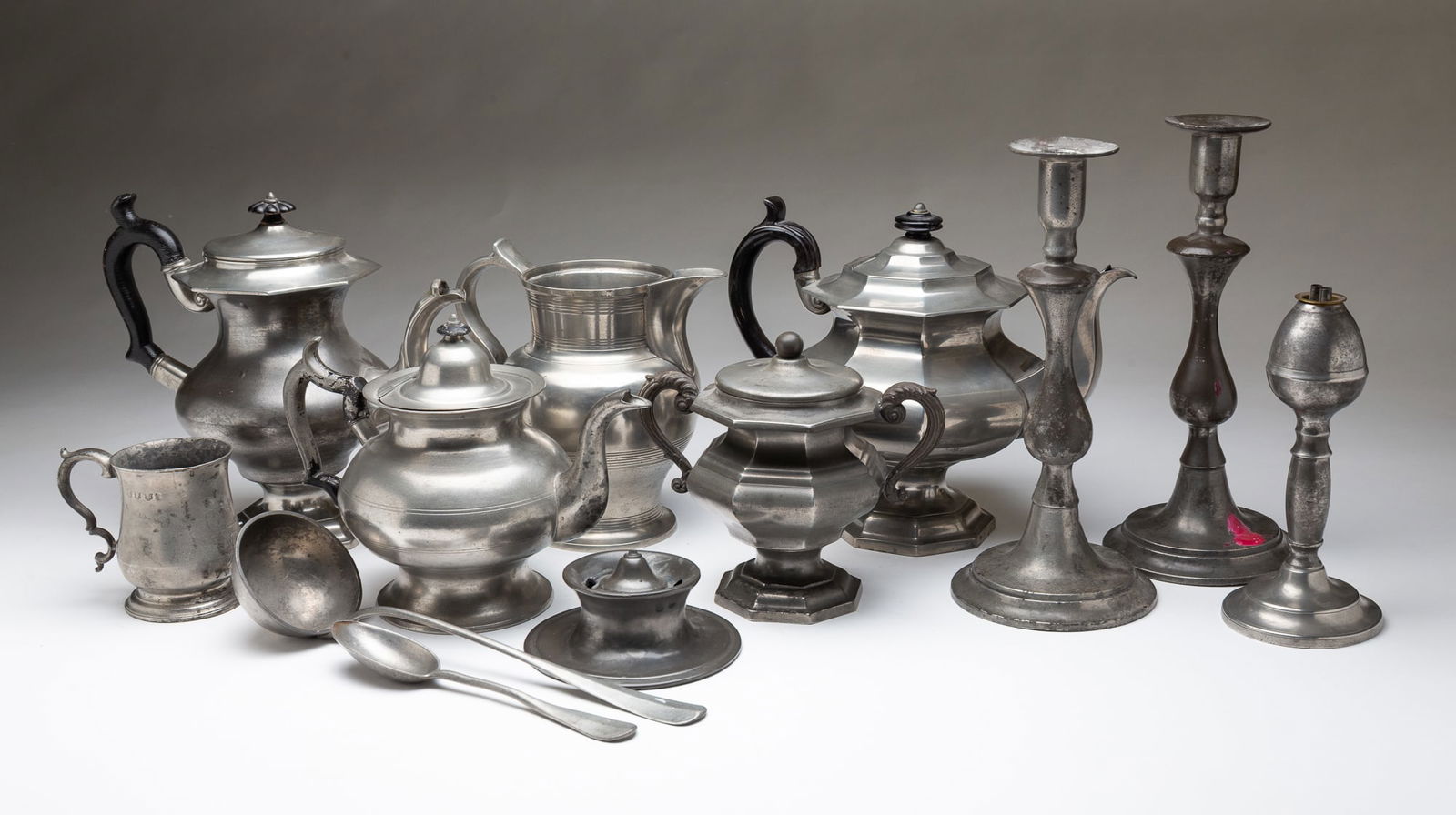 COLLECTION OF AMERICAN AND ENGLISH PEWTER. Largest, 11.75"h. (1 of 7)
