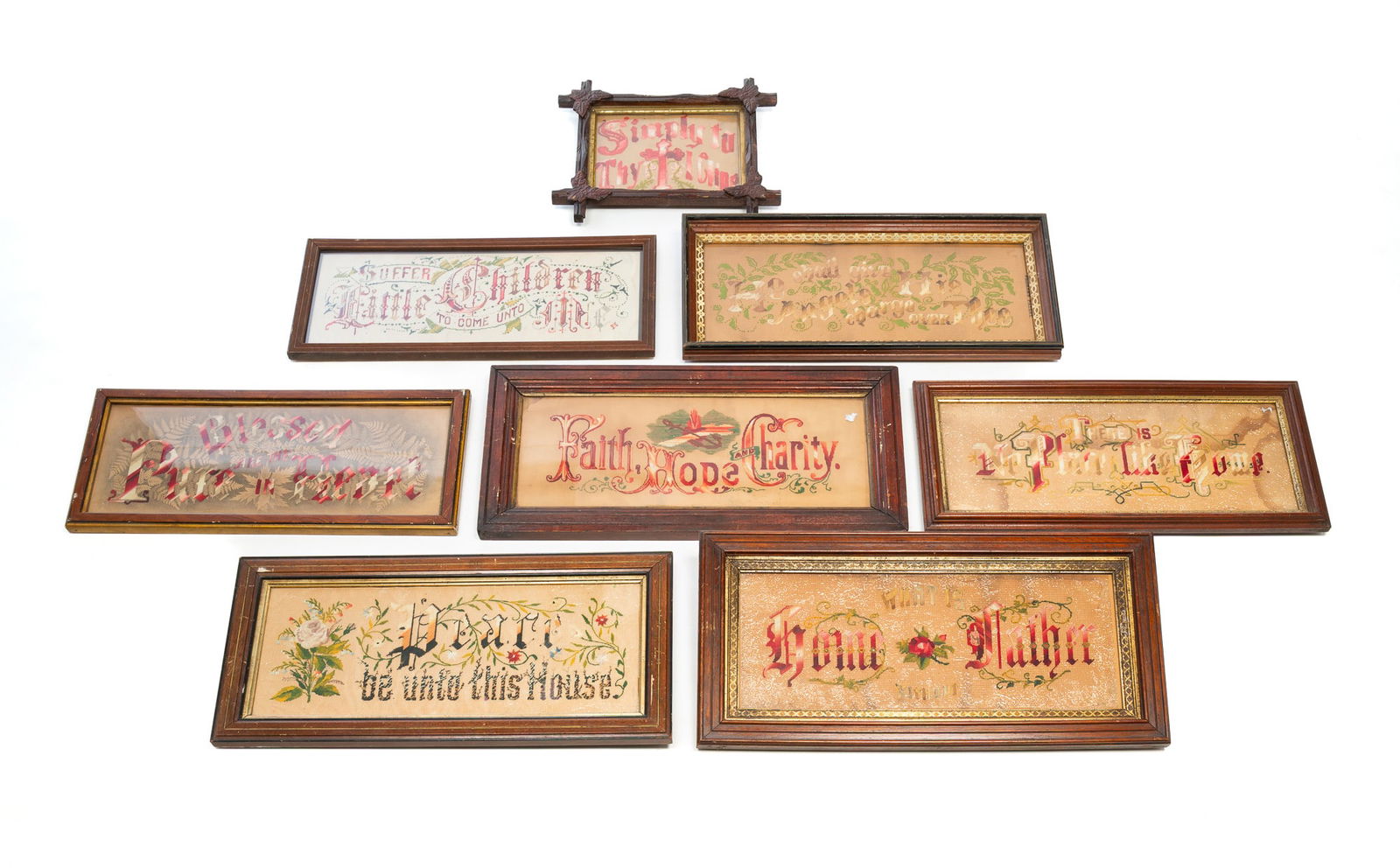 EIGHT AMERICAN BERLIN SAMPLERS. Largest, 12.75"h. 25"w. (1 of 7)