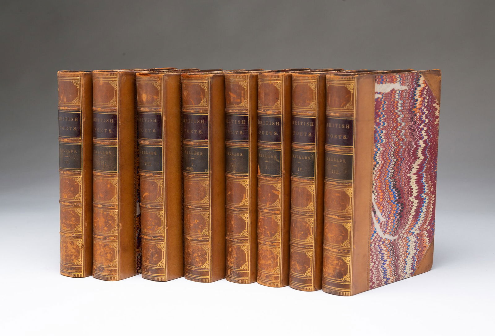 ENGLISH AND SCOTTISH BALLADS, IN EIGHT VOLUMES. Overall, 6.75"h. 9.5"w. One book, 6.75"h. 4.25"w. (1 of 4)