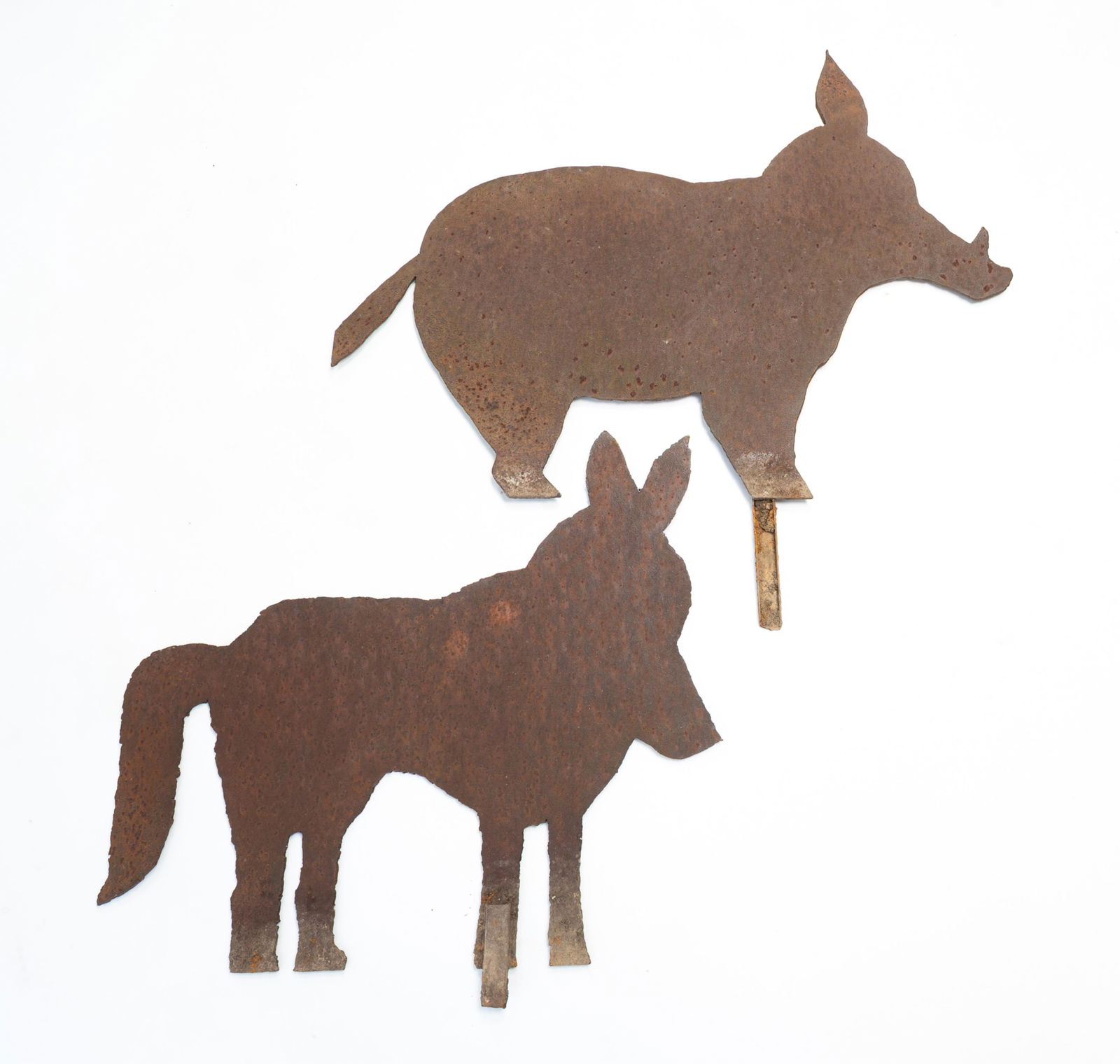 TWO AMERICAN FOLK ART SHEET IRON ANIMAL-FORM CARNIVAL SHOOTING GALLERY TARGETS. 32.25"h. 34"w. and (1 of 4)