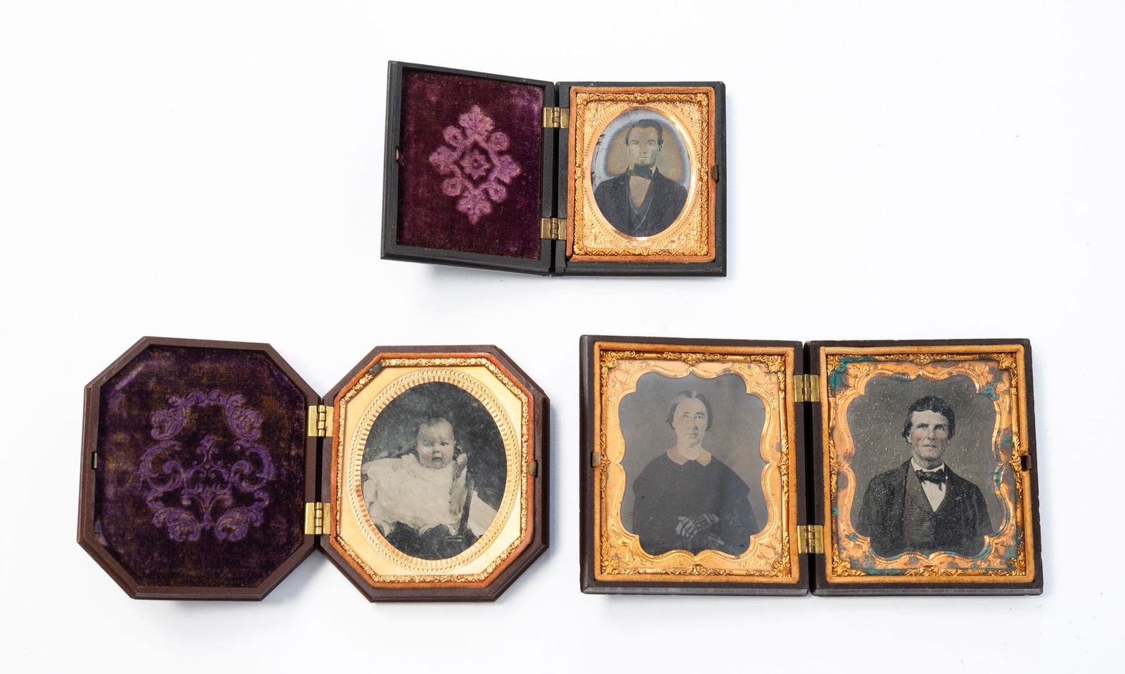 THREE AMERICAN GUTTA PERCHA IMAGE CASES. Largest image, 2.75"h. 3.75"w. (1 of 6)