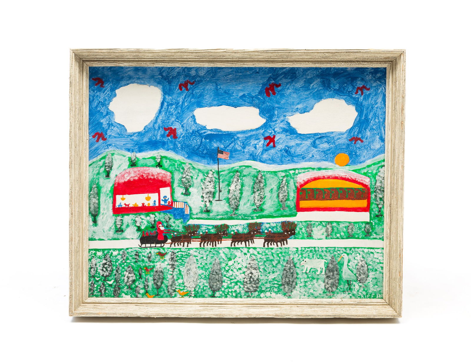 PHILLIP "CHIEF" WILLEY (LOUISIANA, 1887-1980) "SANTA CLAUSE #3" OIL ON MASONITE, DATED 1974. Framed, (1 of 5)