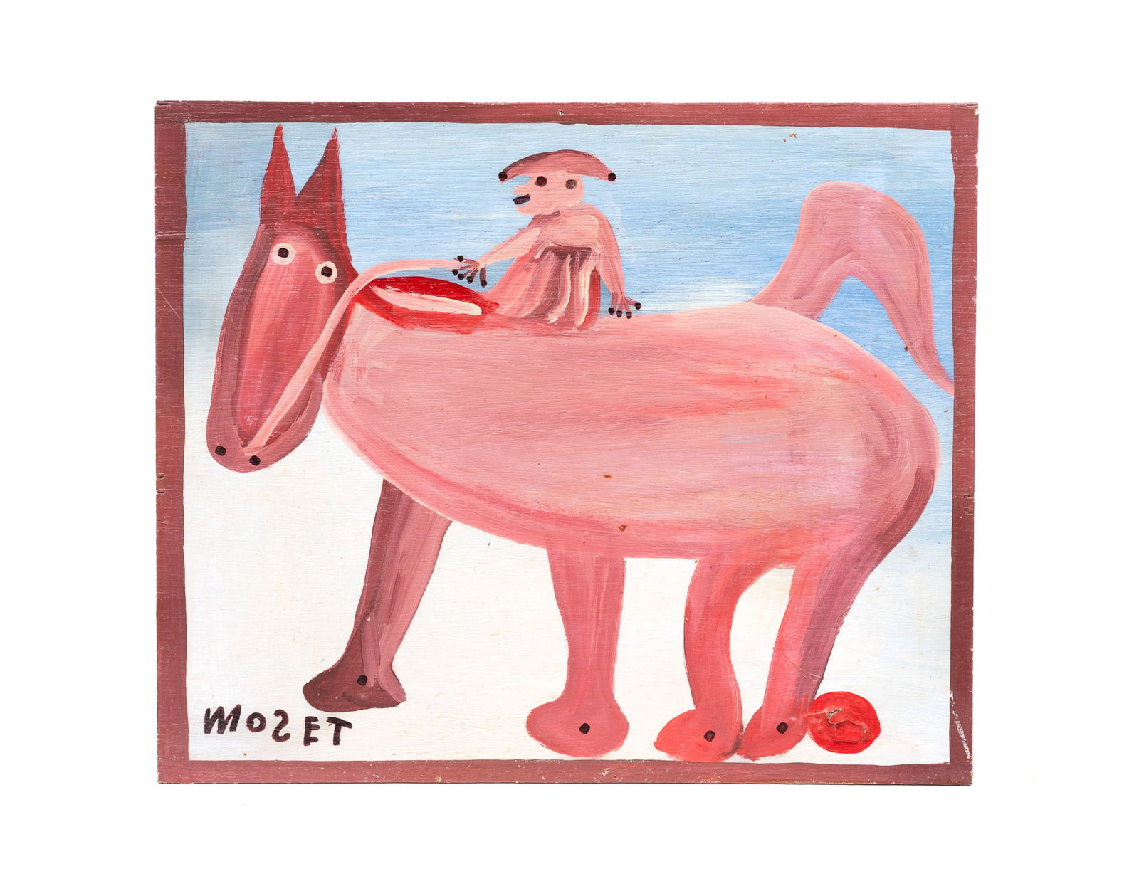 MOSE TOLLIVER (MONTGOMERY, ALABAMA, 1920-2006) OUTSIDER ART HOUSE PAINT ON PLYWOOD BOARD. 14"h. (1 of 4)