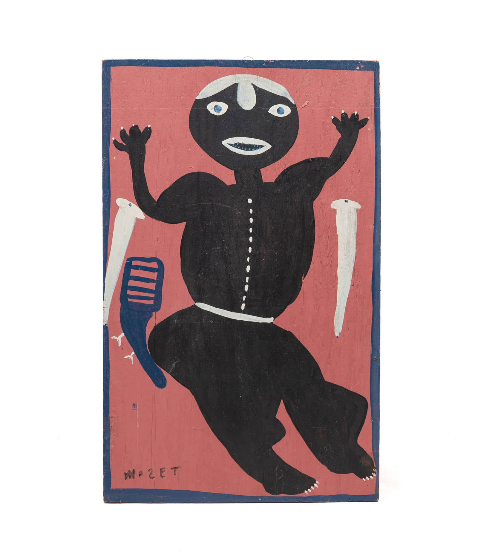 MOSE TOLLIVER (MONTGOMERY, ALABAMA, 1920-2006) OUTSIDER ART HOUSE PAINT ON PLYWOOD BOARD FIGURE WITH (1 of 3)