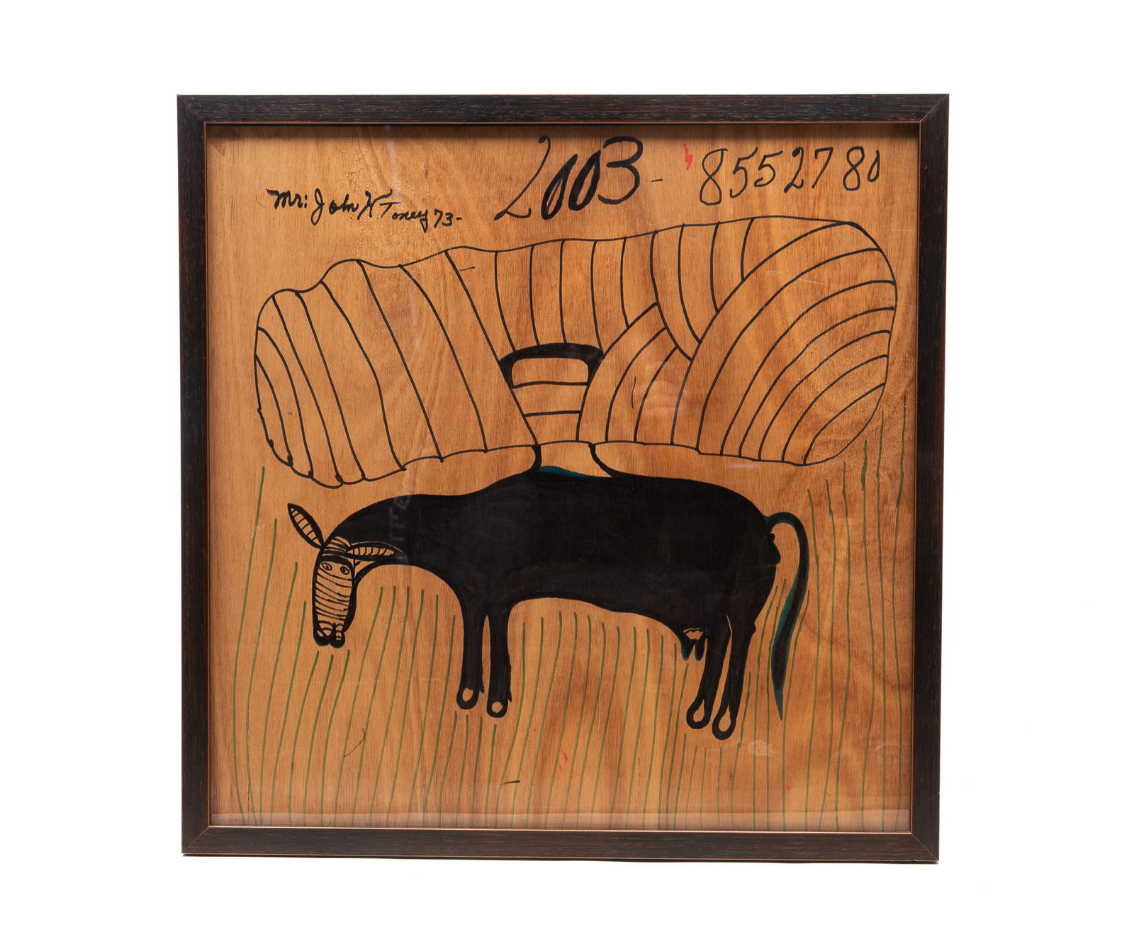 JOHN HENRY TONEY (SEALE, ALABAMA, 1928-2019) OUTSIDER ART MARKER ON PLYWOOD BOARD OF COW, DATED (1 of 5)