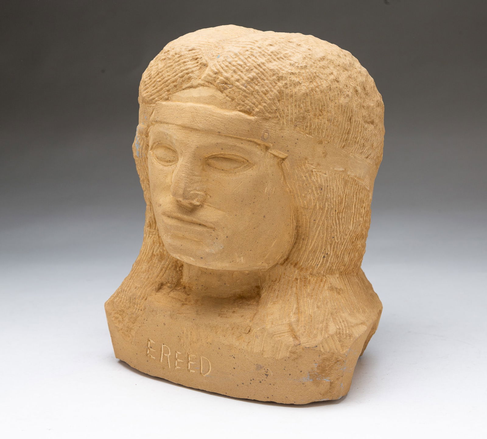 ERNEST "POPEYE" REED (OHIO, 1919-1985) FOLK ART CARVED STONE DIMINUTIVE NATIVE AMERICAN BUST (1 of 4)