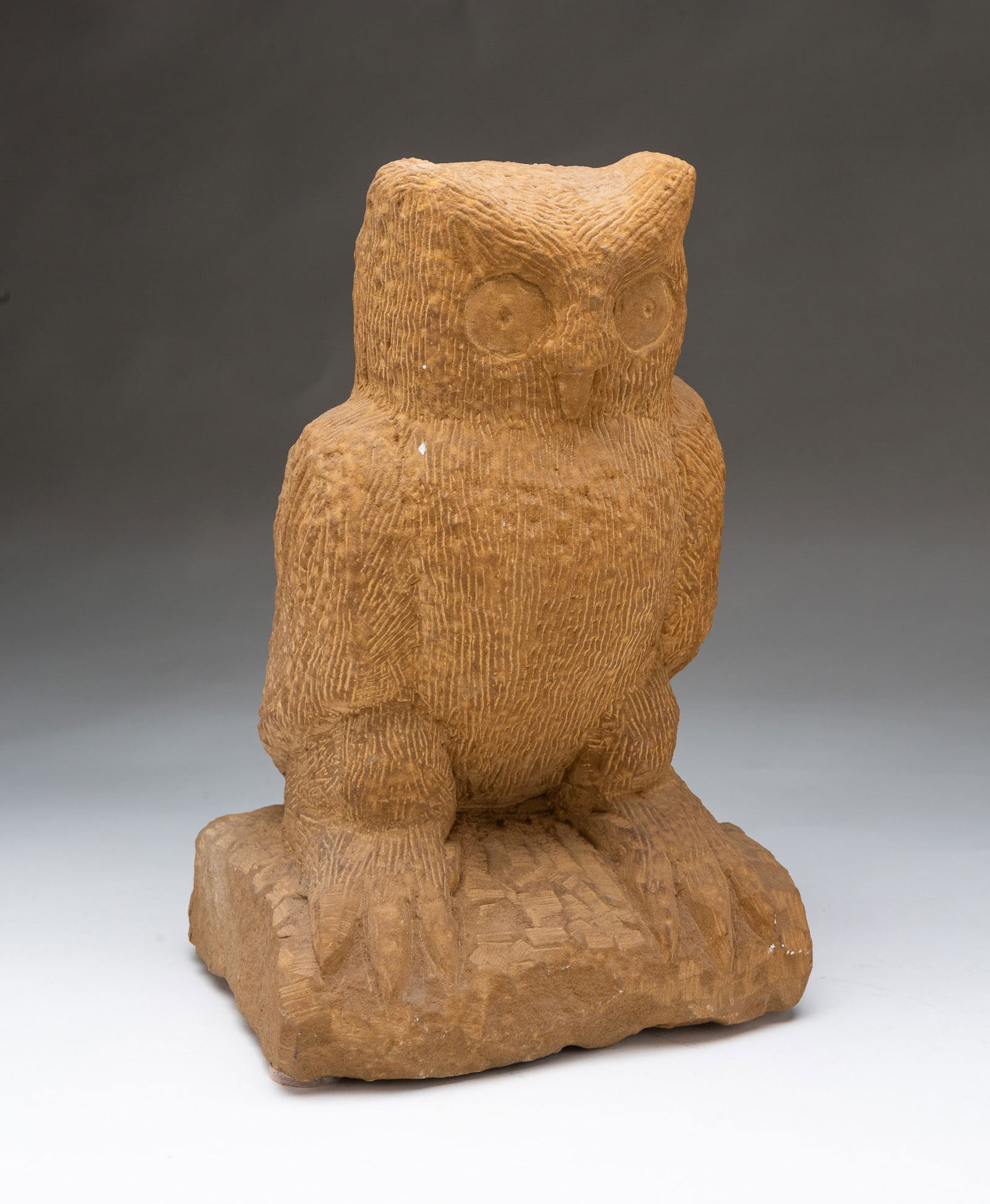 ERNEST "POPEYE" REED (OHIO, 1919-1985) FOLK ART CARVED STONE DIMINUTIVE OWL SCULPTURE. 12"h. 8"w. (1 of 7)